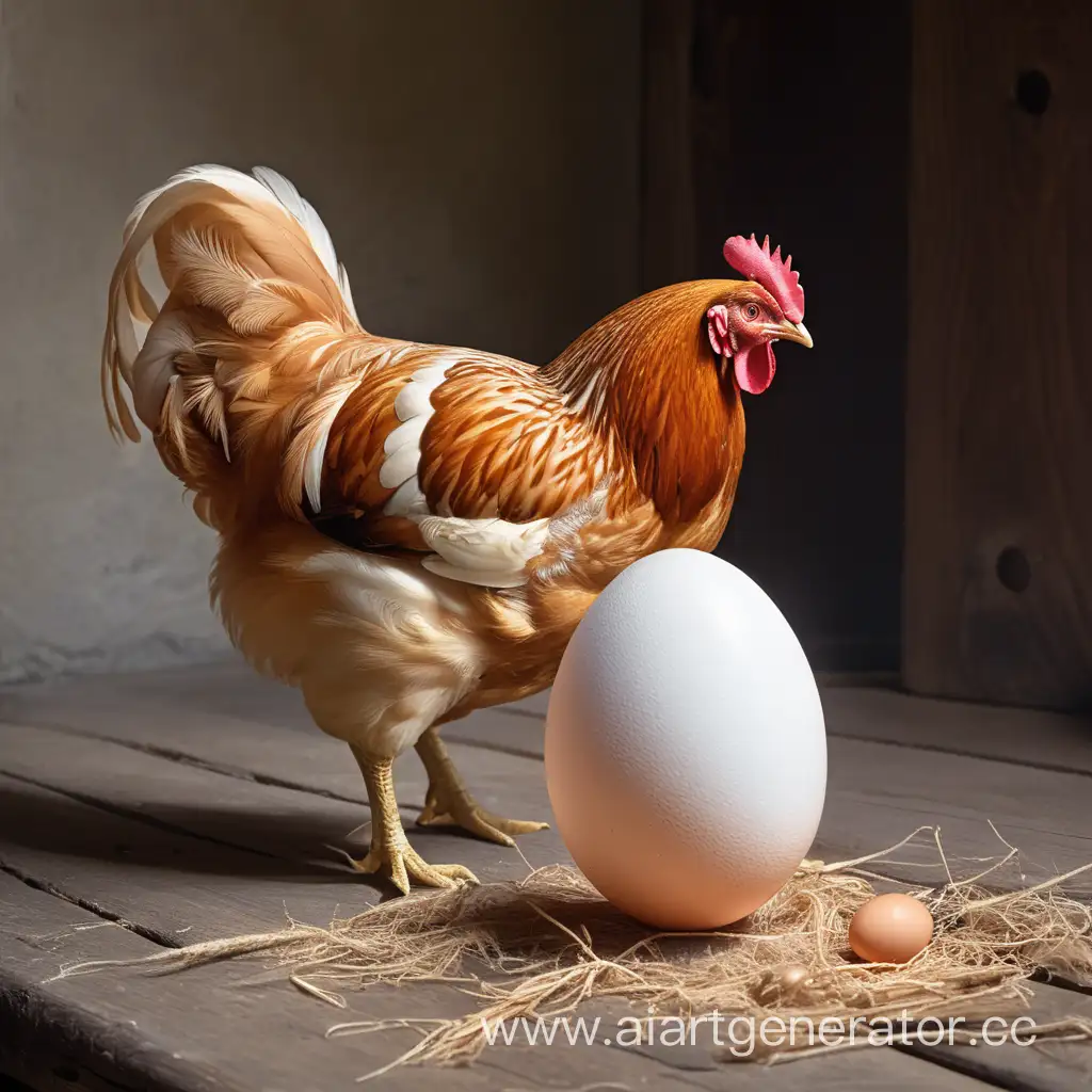 Hen-Laying-Fresh-Egg-in-Cozy-Farm-Nest-Agriculture-and-Poultry-Concept