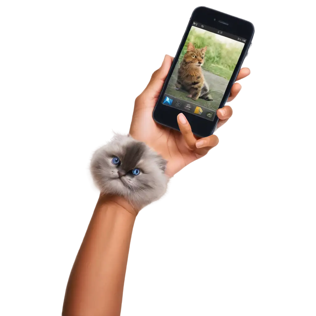 Mobile in hand of cat