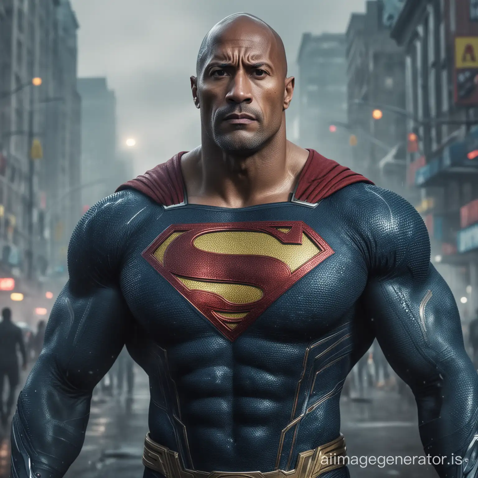 Dwayne Johnson as HyperDetailed Superman in Foggy Urban Street | AI Image  Generator