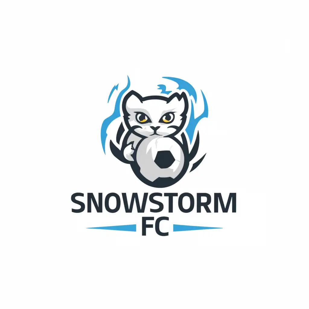 a logo design,with the text "SNOWSTORM FC", main symbol:Blizzard, soccer, cat,Moderate,be used in Sports Fitness industry,clear background