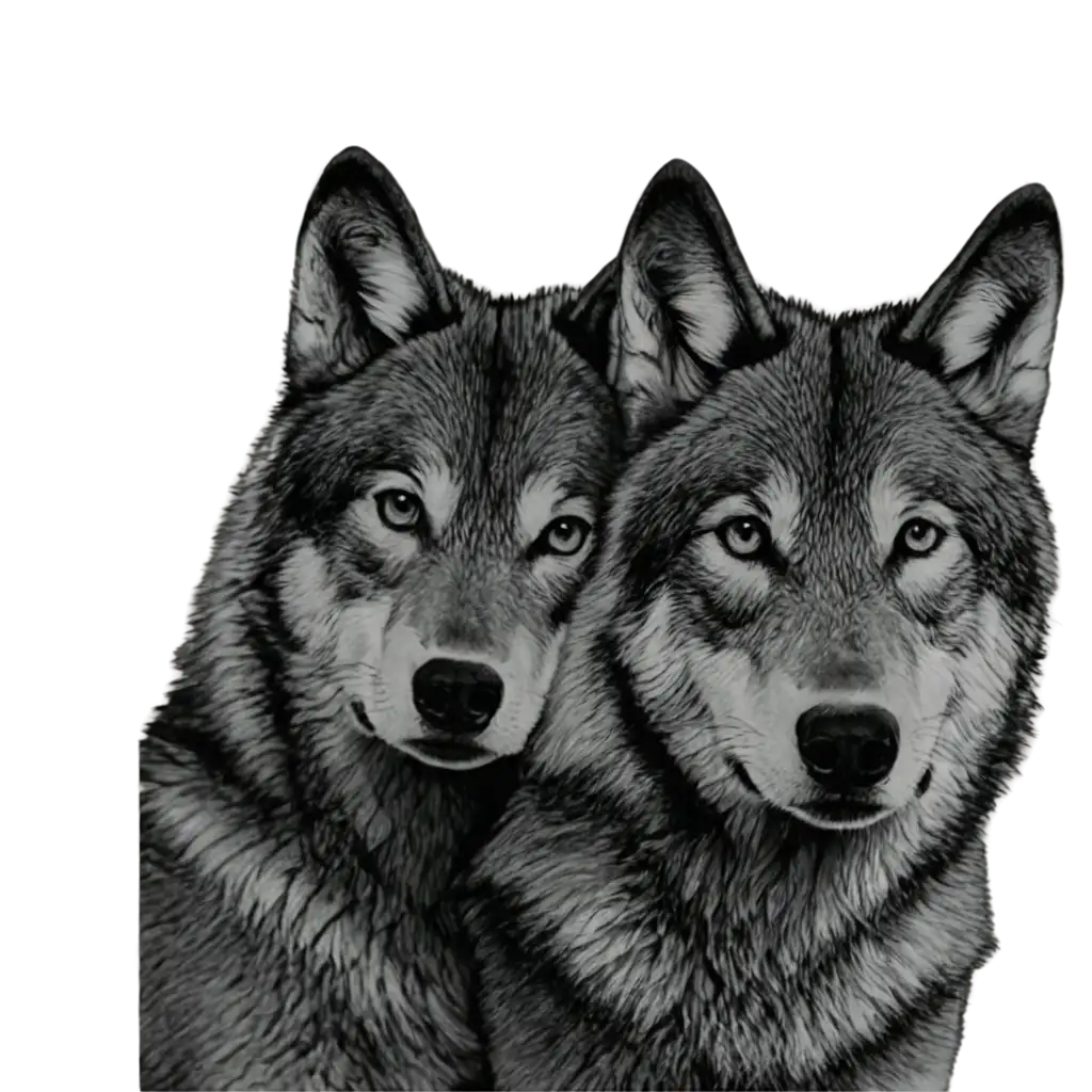 2 wolves as a black and white drawing