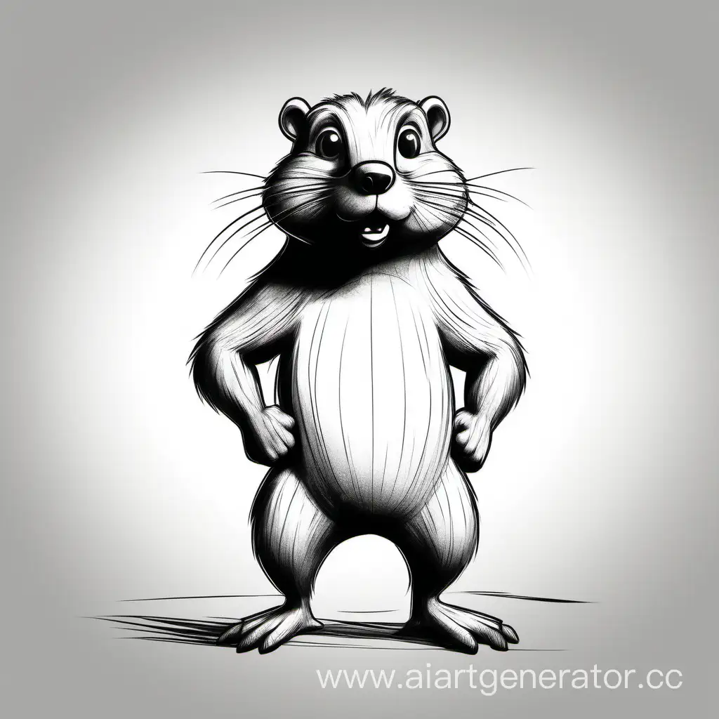 Cartoon-Beaver-Standing-Tall-and-Confidently-Facing-the-Camera