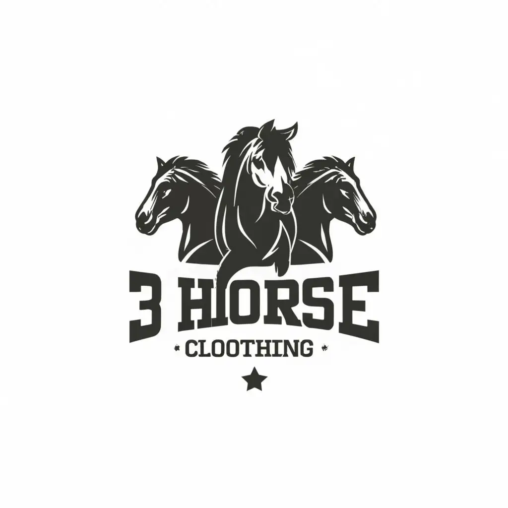 logo, 3 HORSES, with the text "3 HORSE CLOTHING", typography, be used in Real Estate industry