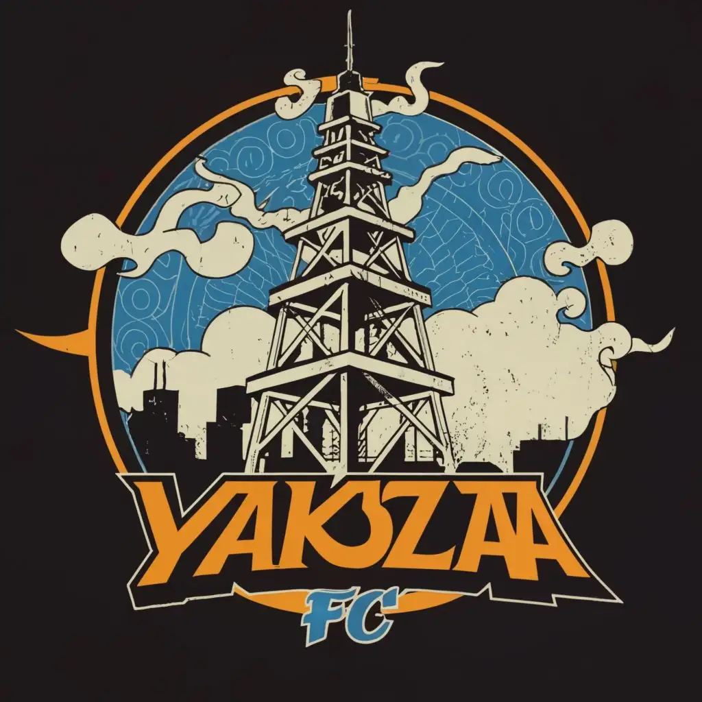 logo, tower in the kudus area, with the text "Yakuza FC", typography