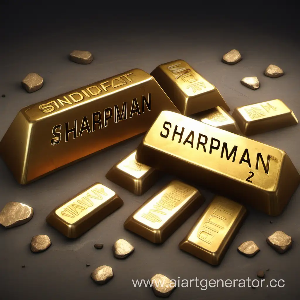 Картинка из Standoff 2 со слитками золота и красивым шрифтом написанно имя Sharpman
