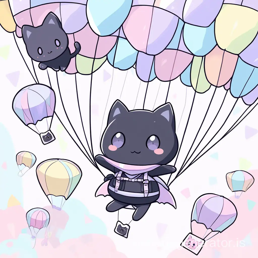 black cat skydiver cute pastel card parachute