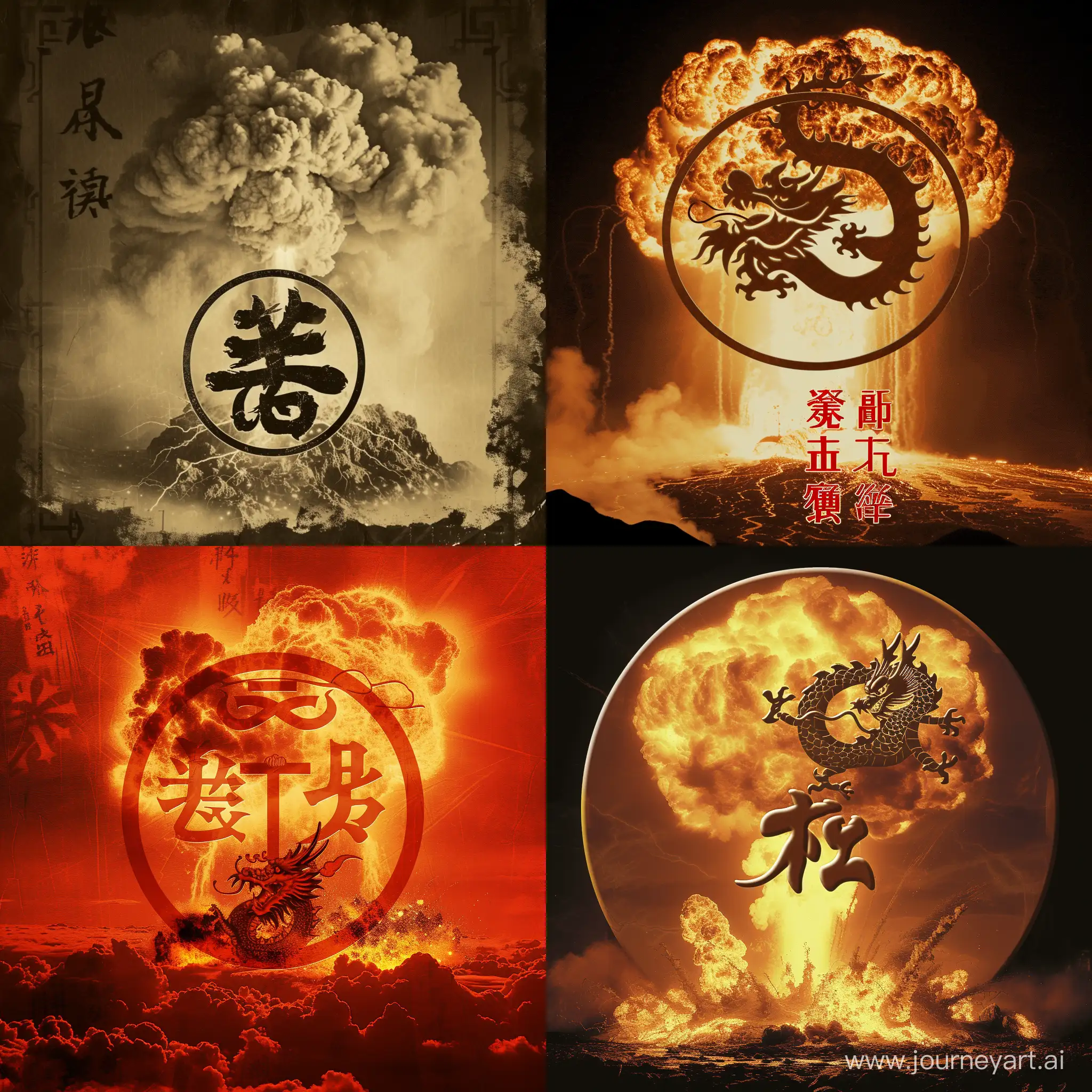 logo of the year of the dragon and a nuclear explosion in the background