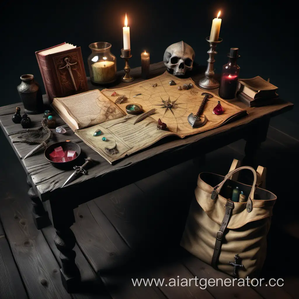 Medieval-Witcherstyle-Table-with-Sinister-Artifacts