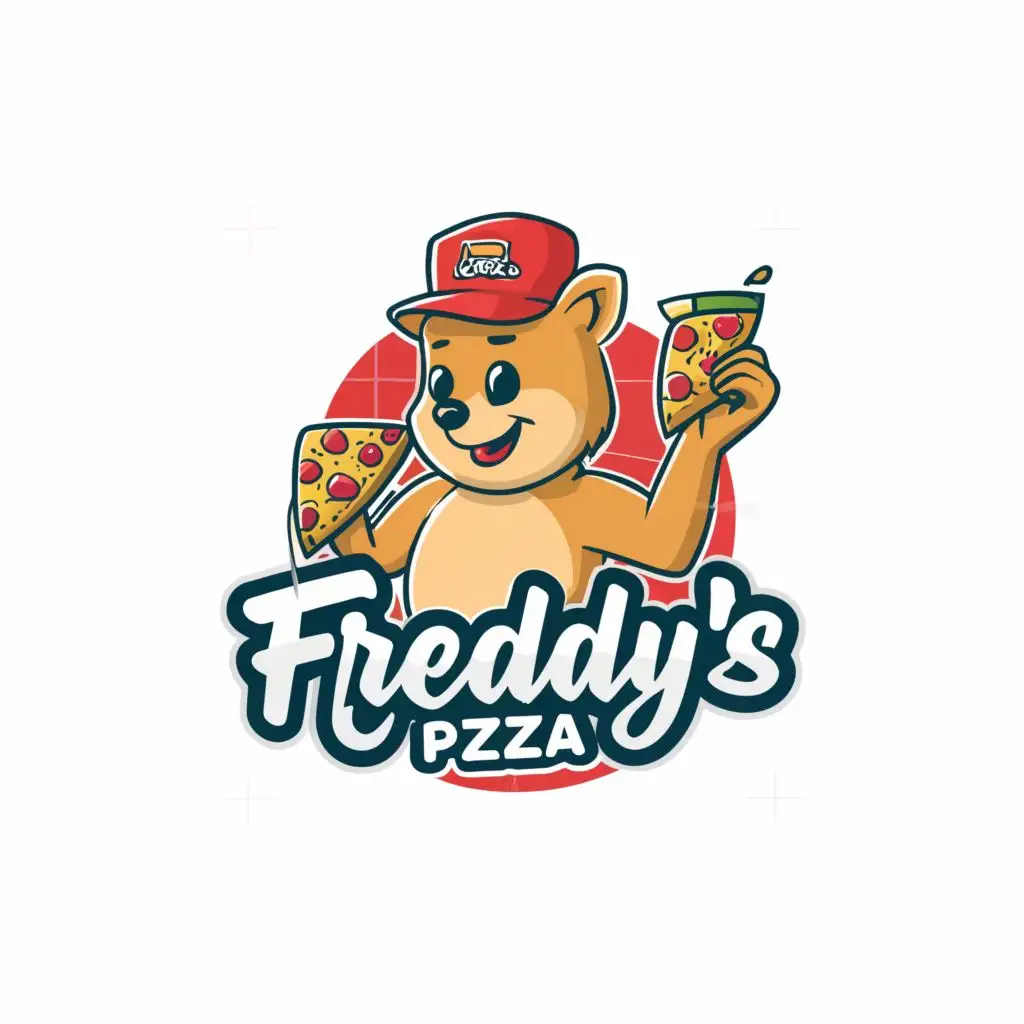 a logo design, with the text "Freddy's PIZZA", main symbol: a friendly quokka with a cap with a microphone and a pizza in the other hand, Moderate, be used in pizza Restaurant industry, clear background