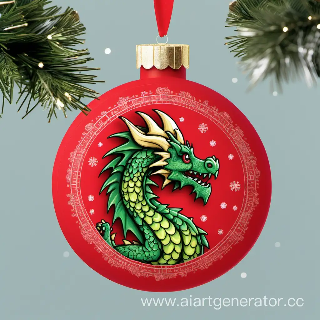 Create a round Christmas tree decoration toy with a dragon pattern on the side.