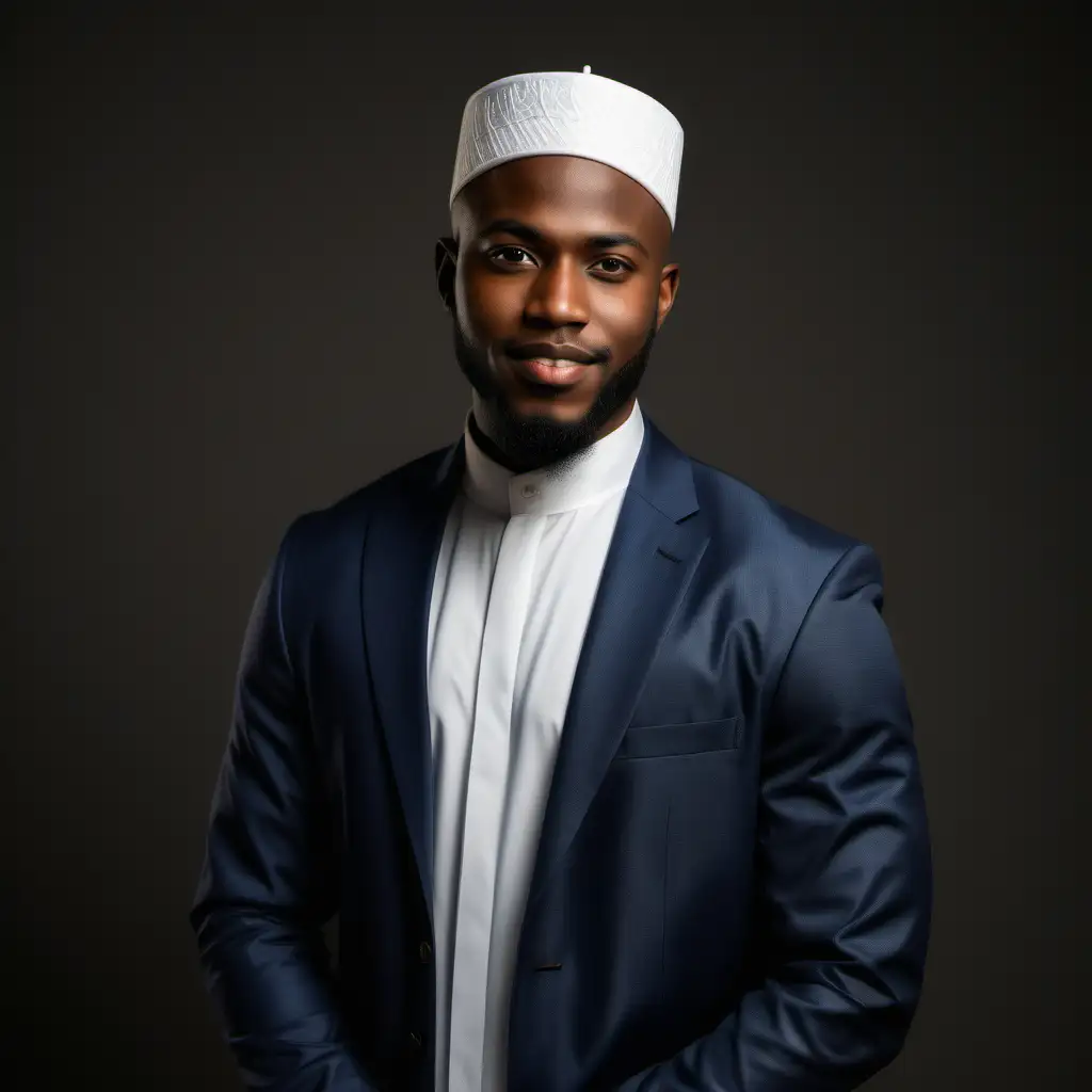 Stylish African American Man in Traditional Islamic Attire Poses Gracefully