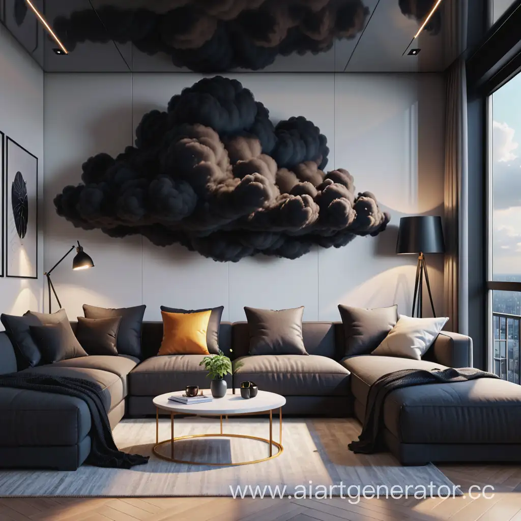 Чёрное облако, в элитной квартире, фотореалистично, 4k