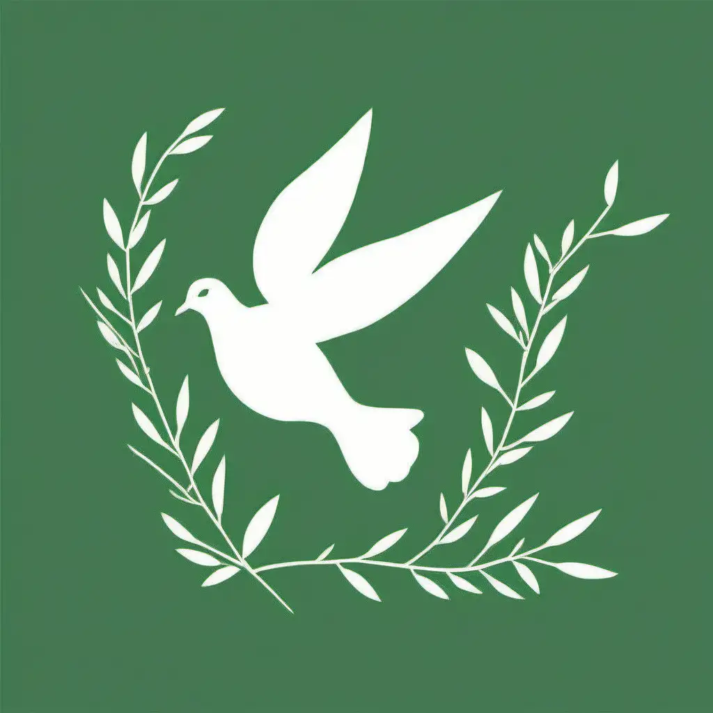 Emerald Green Minimal Artwork Dove with Olive Branch