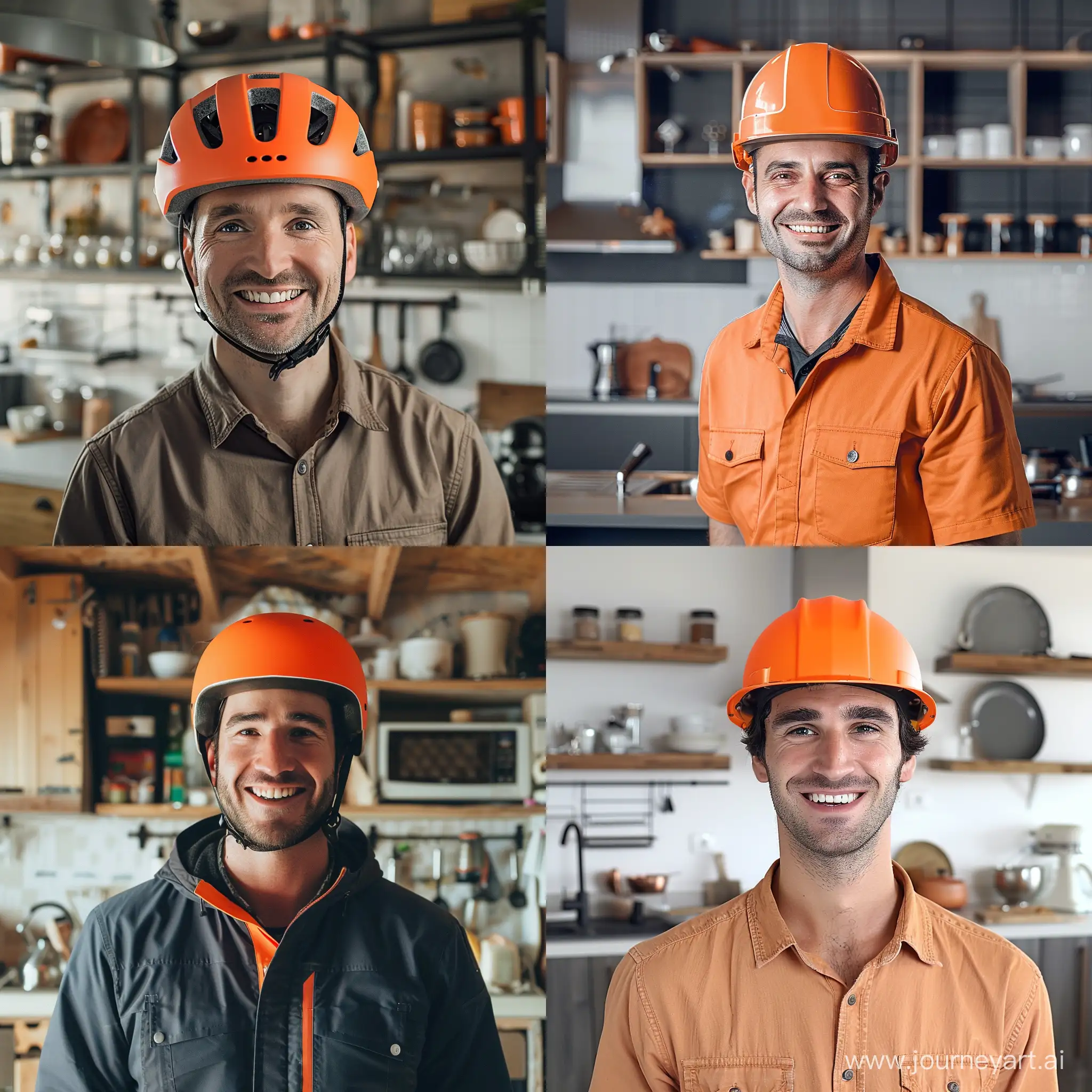 Smiling-Man-in-Orange-Helmet-in-Kitchen-Setting