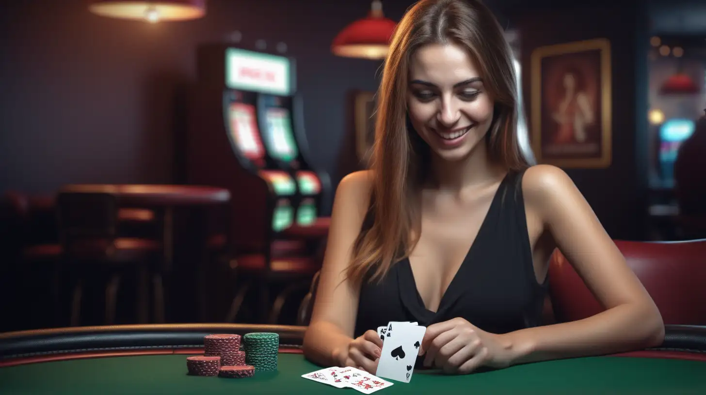 online poker marketing person, random or random image, playing or betting on online poker, using a gadget or smartphone, with the words "woman playing poker" on the device screen :: with a happy or sad expression, in a place appropriate to the subject, image which is relevant. cinematic or creative, detailed & Full 8K.