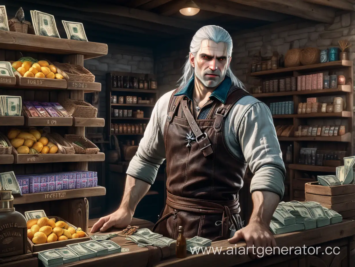 Witcher-Geralt-Selling-Goods-Behind-Store-Cash-Register