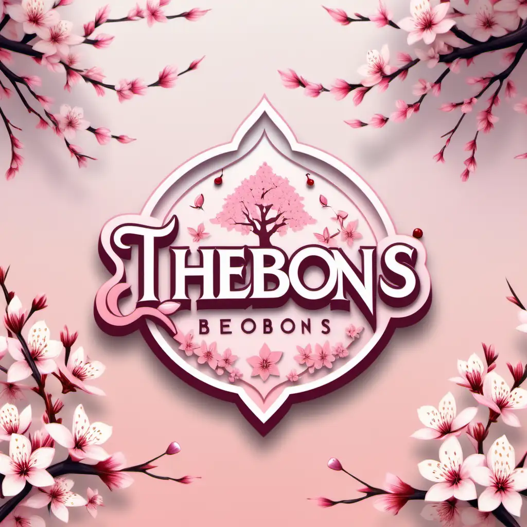 Create a logo for TheBons with a design art theme, showcasing the essence of creativity and innovation. Infuse elegant pastel colors, intricate patterns, and modern elements to convey the dynamic nature of design, add just a little bit of cherry blossom in the design, make sure to seamlessly add in the name TheBons in the middle, make sure to spell TheBons correctly 