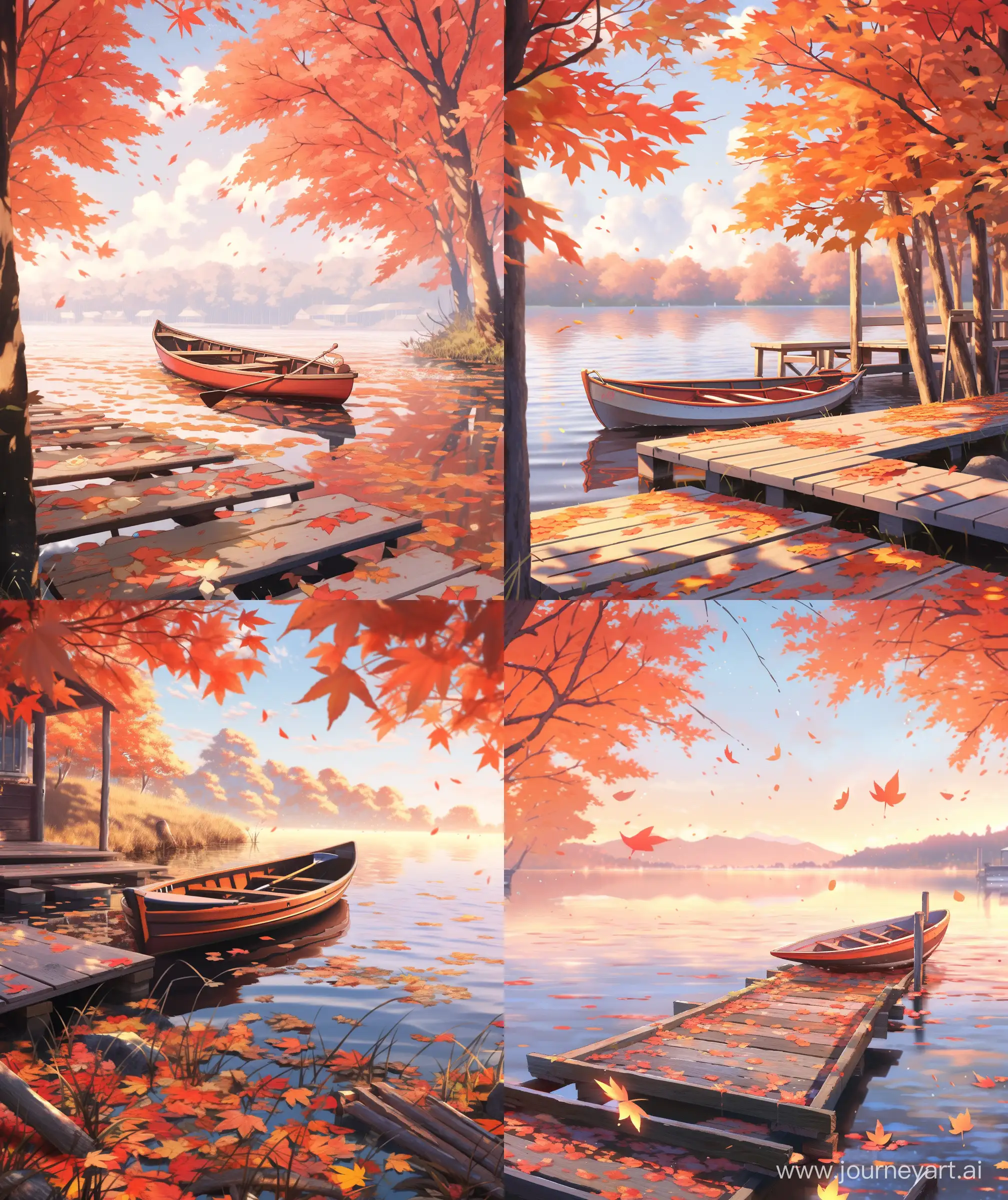 Anime-Scenery-Lake-House-in-Autumn-with-Cozy-Atmosphere-and-Glistening-Sunlight
