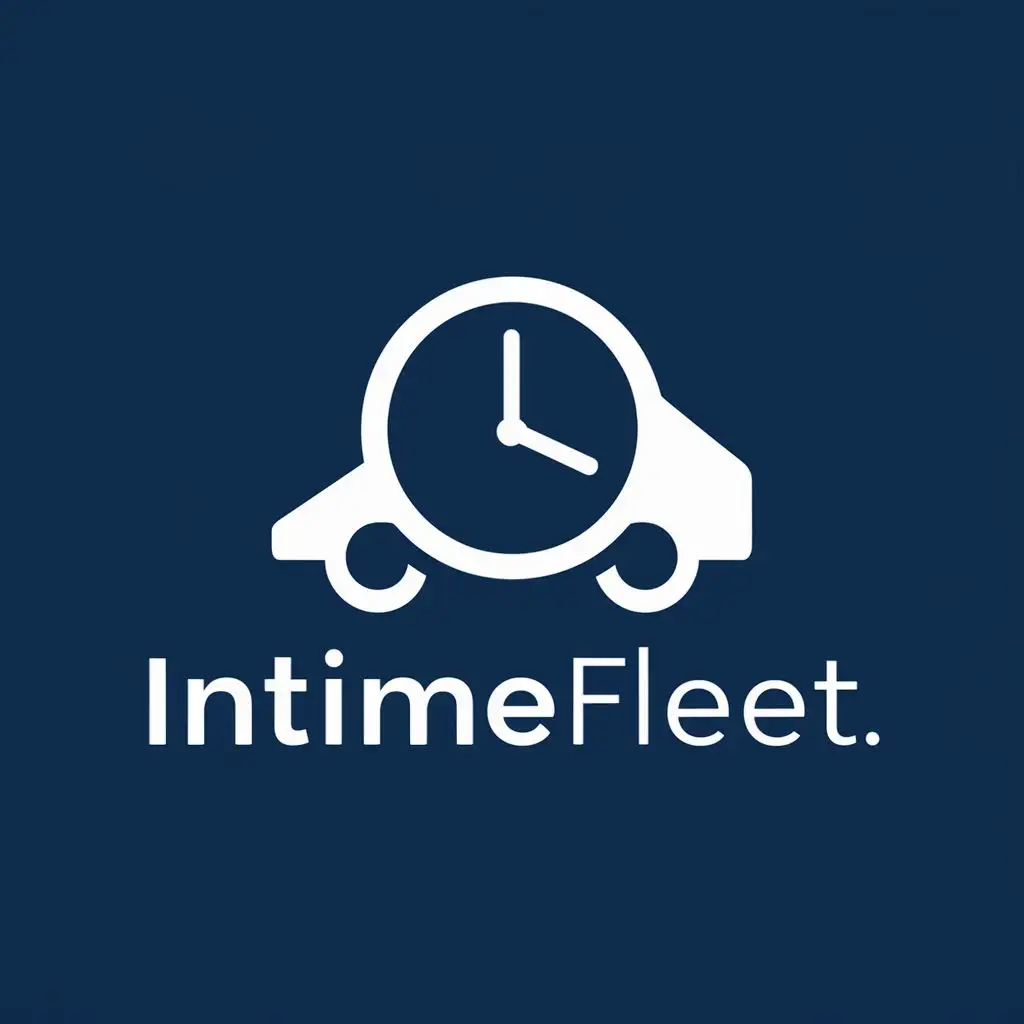 logo, I want a vehicle, clock. As it cab monitoring and managing system., with the text "InTimeFleet", typography