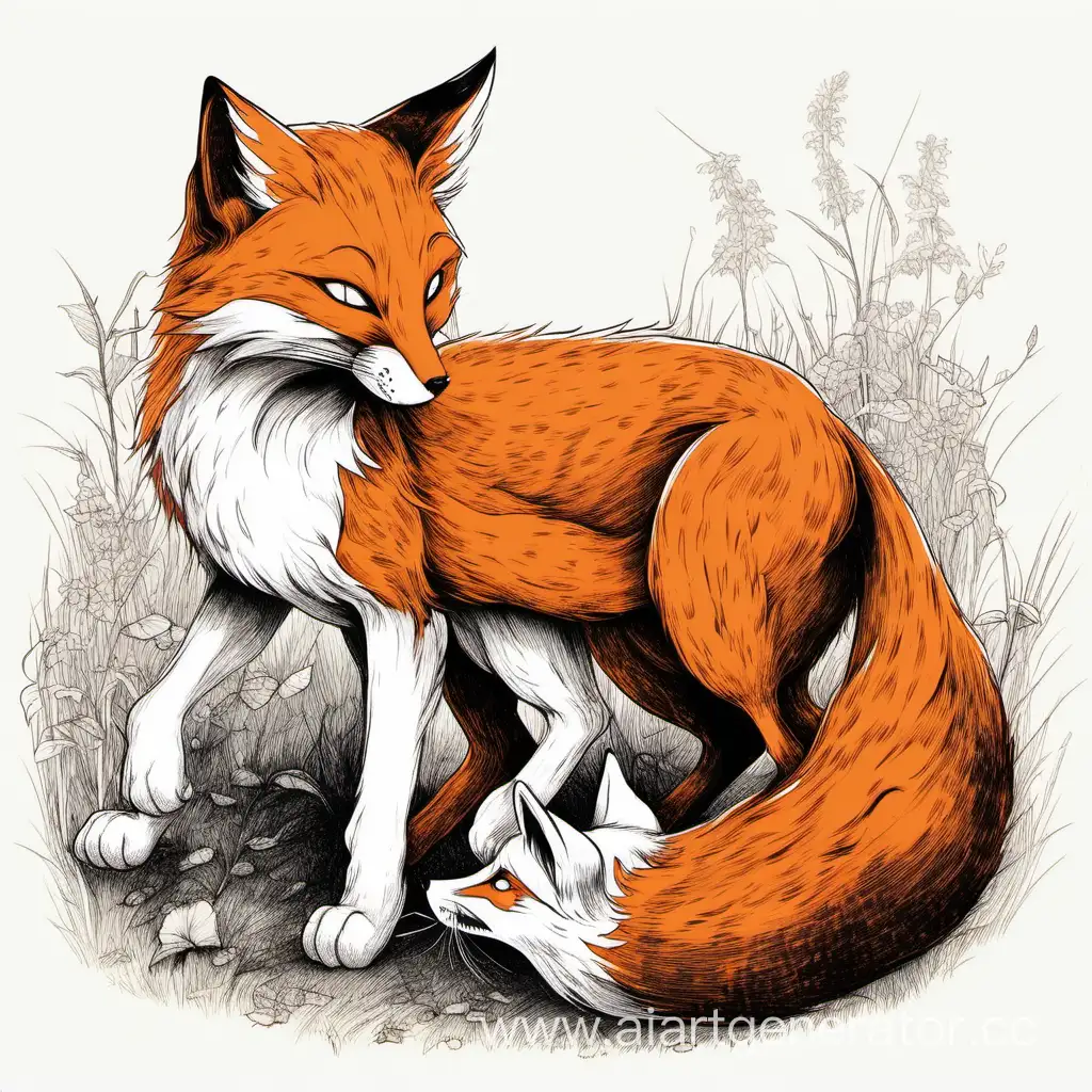 Playful-Cat-Biting-Foxs-Tail-in-Animated-Encounter