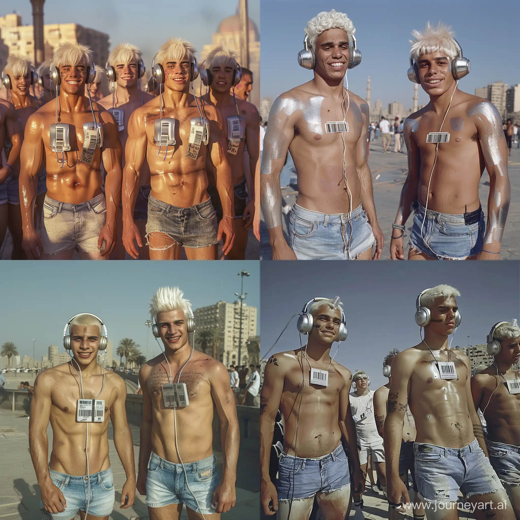 Muscular-Men-and-Teenagers-with-Silver-Headphones-in-Cairo-Tahrir-Square