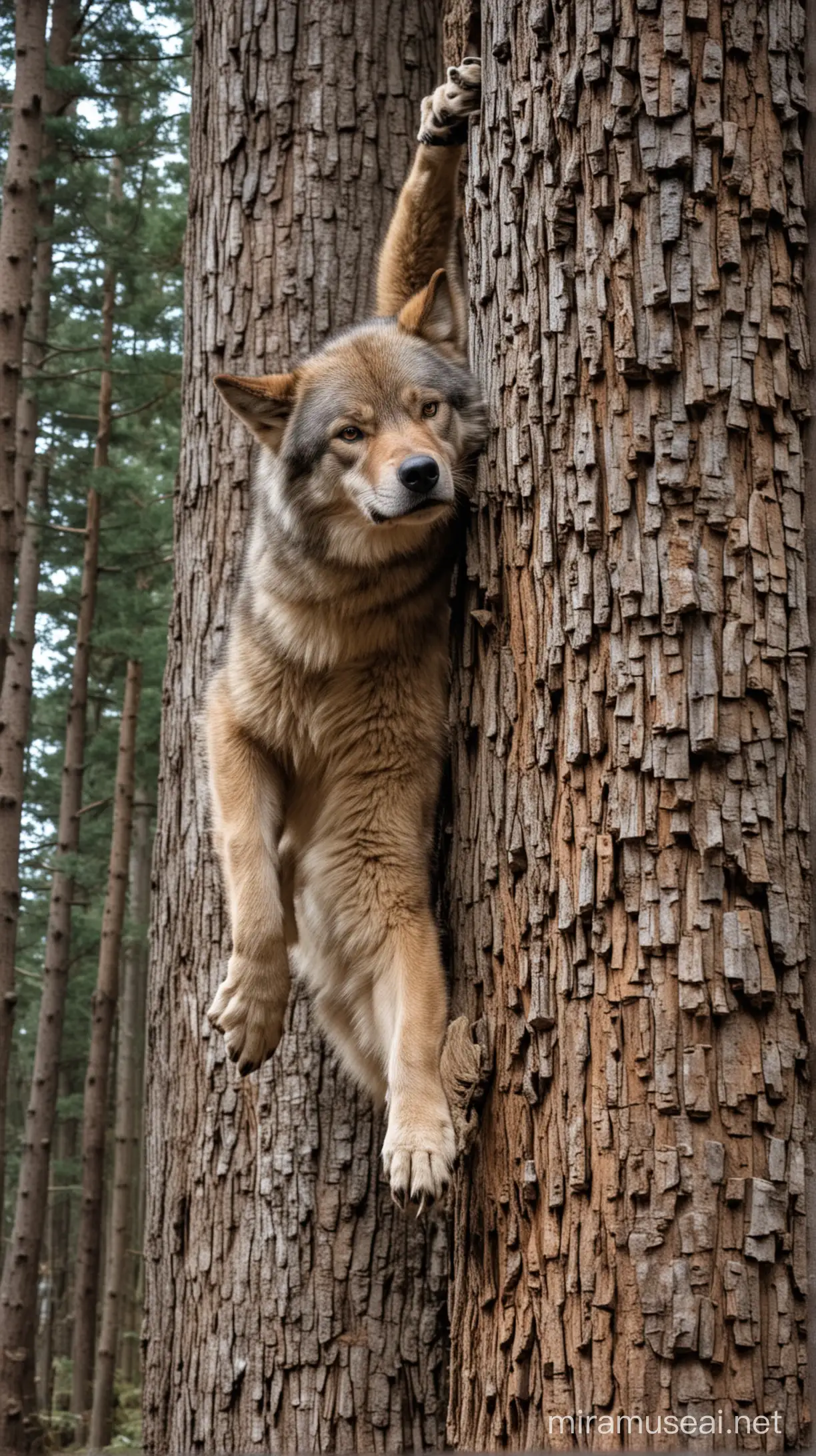 Majestic Wolf Climbing Rocky Terrain