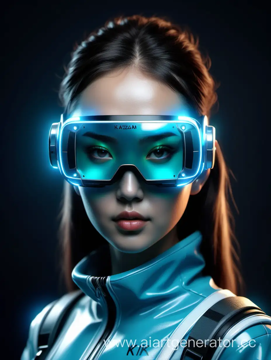 Kazakh girl modern in big portrait light detailed super realistic with modern high tech vibes futuristic vr glasses