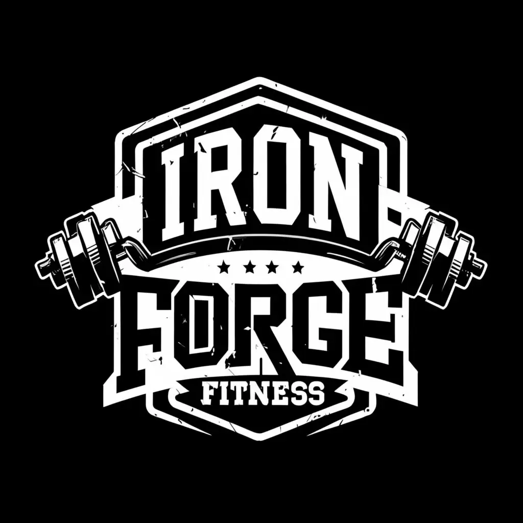 logo, black n white, with the text "Iron Forge Fitness", typography, be used in Sports Fitness industry