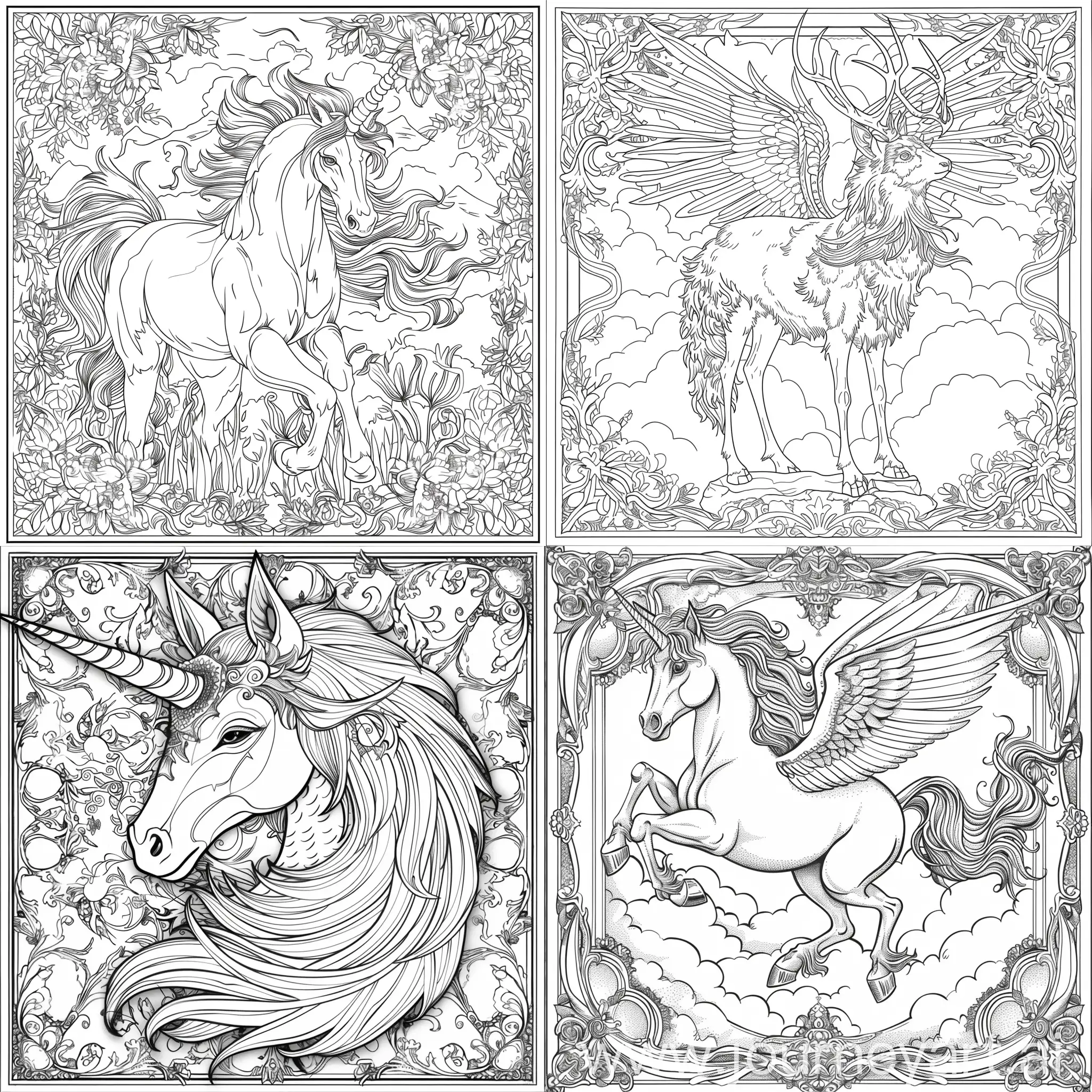 80 8.5 by 11. inch page coloring book pages with mistical chreatures