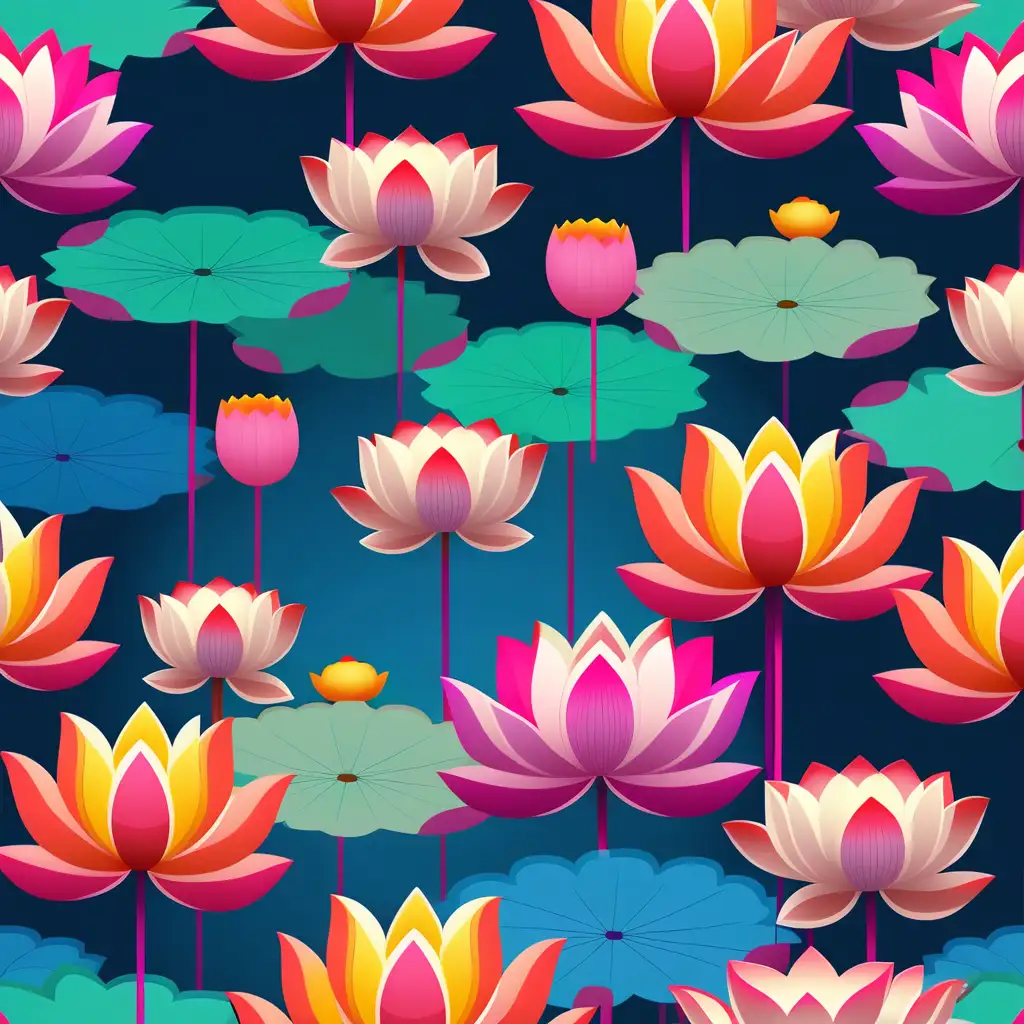 Vibrant Lotus Flower Pattern Exquisite Array of Colors in Harmonious Design