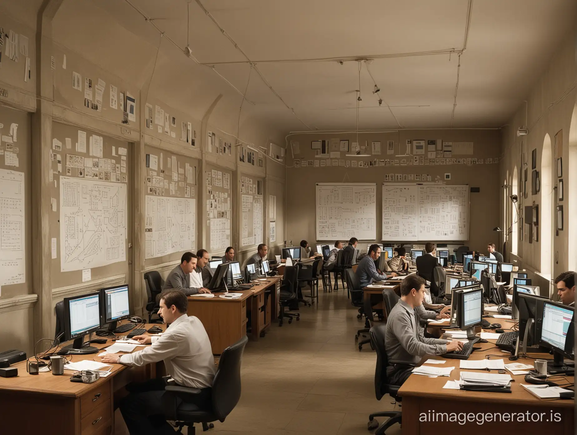 Eight-Men-Working-in-a-Stylish-Office-Hall-Surrounded-by-Charts-and-Diagrams