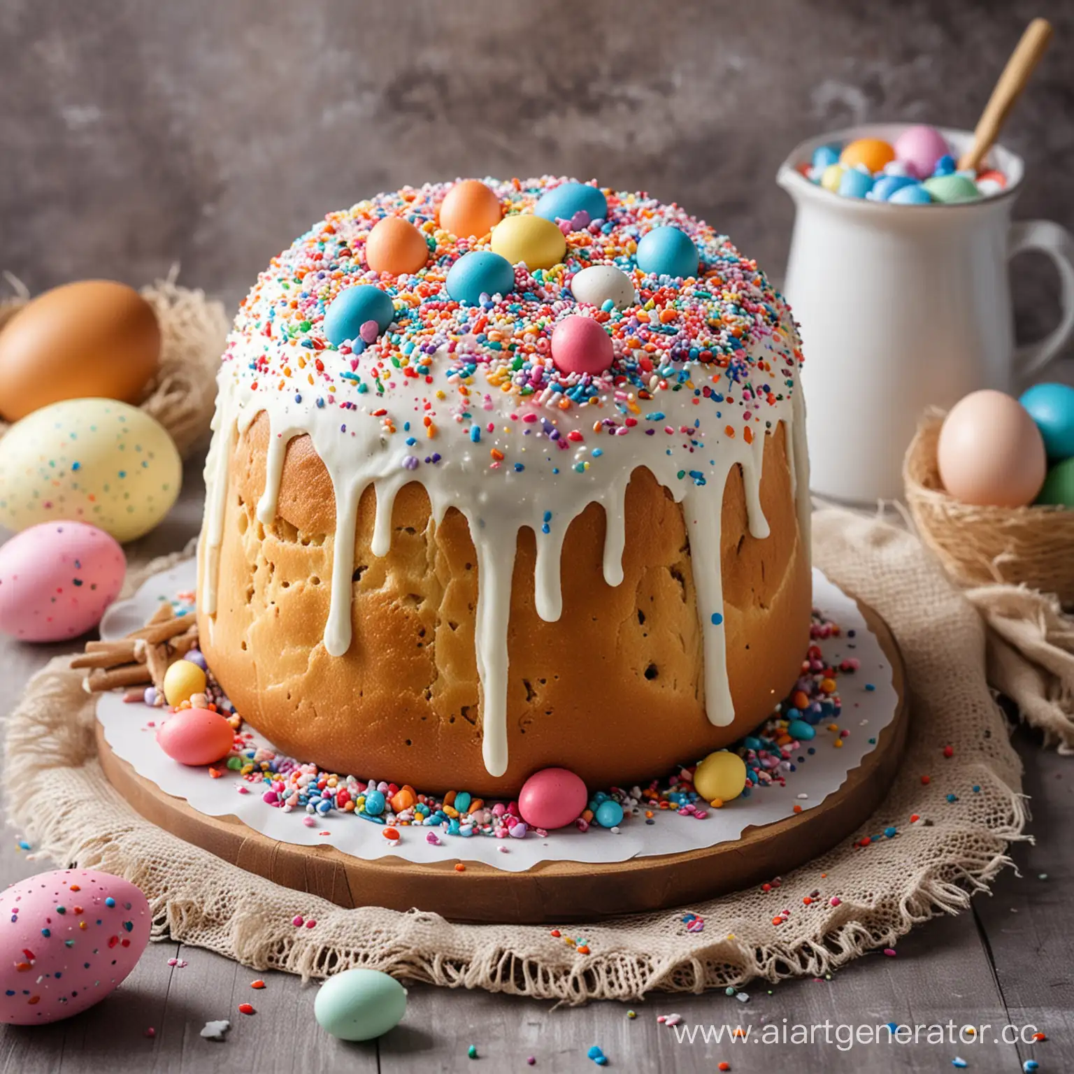 Easter-Celebration-Colorful-Kulich-and-Sprinkled-Dyed-Eggs