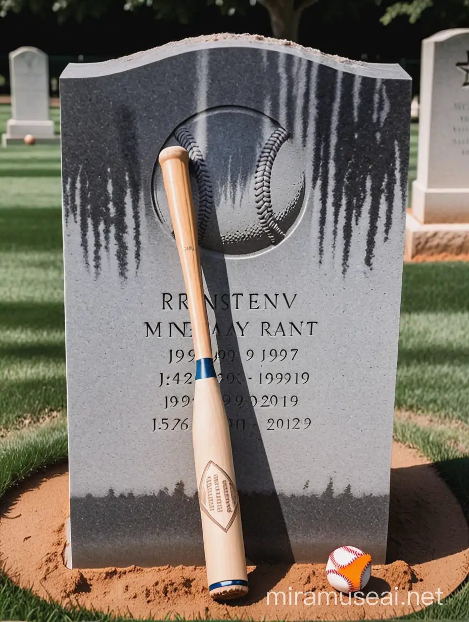 a gravestone with a baseball bat engraved on it