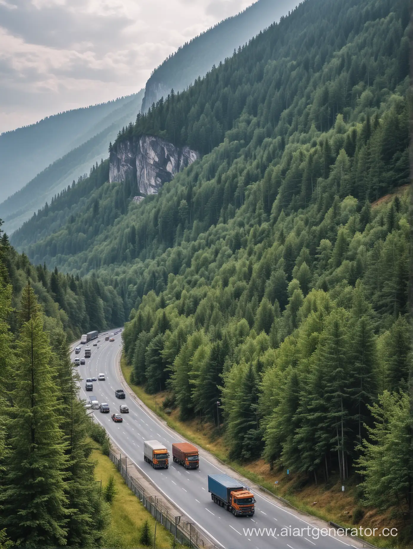 Mountain-Forest-Trucks-with-Winding-Road-and-Vehicles