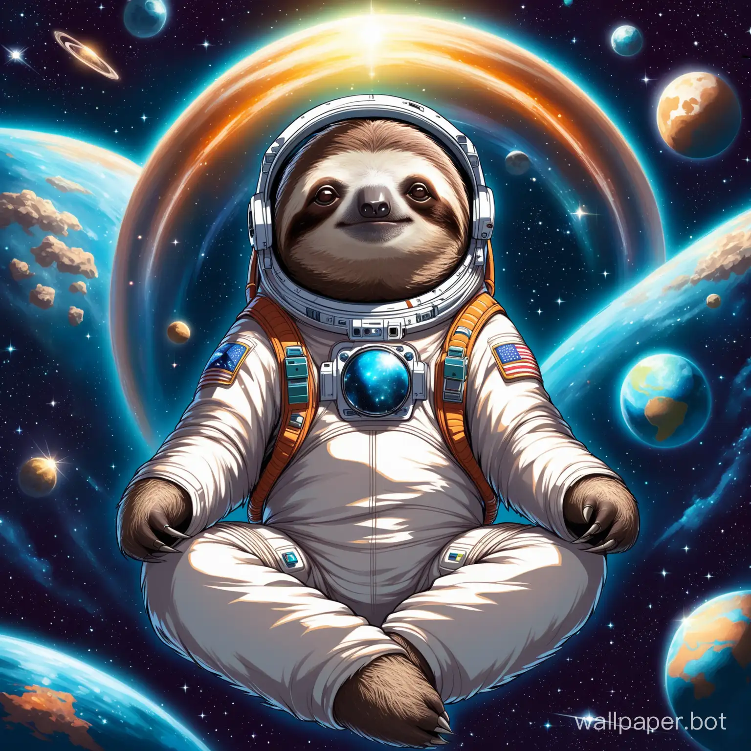 Cool sloth meditats in space