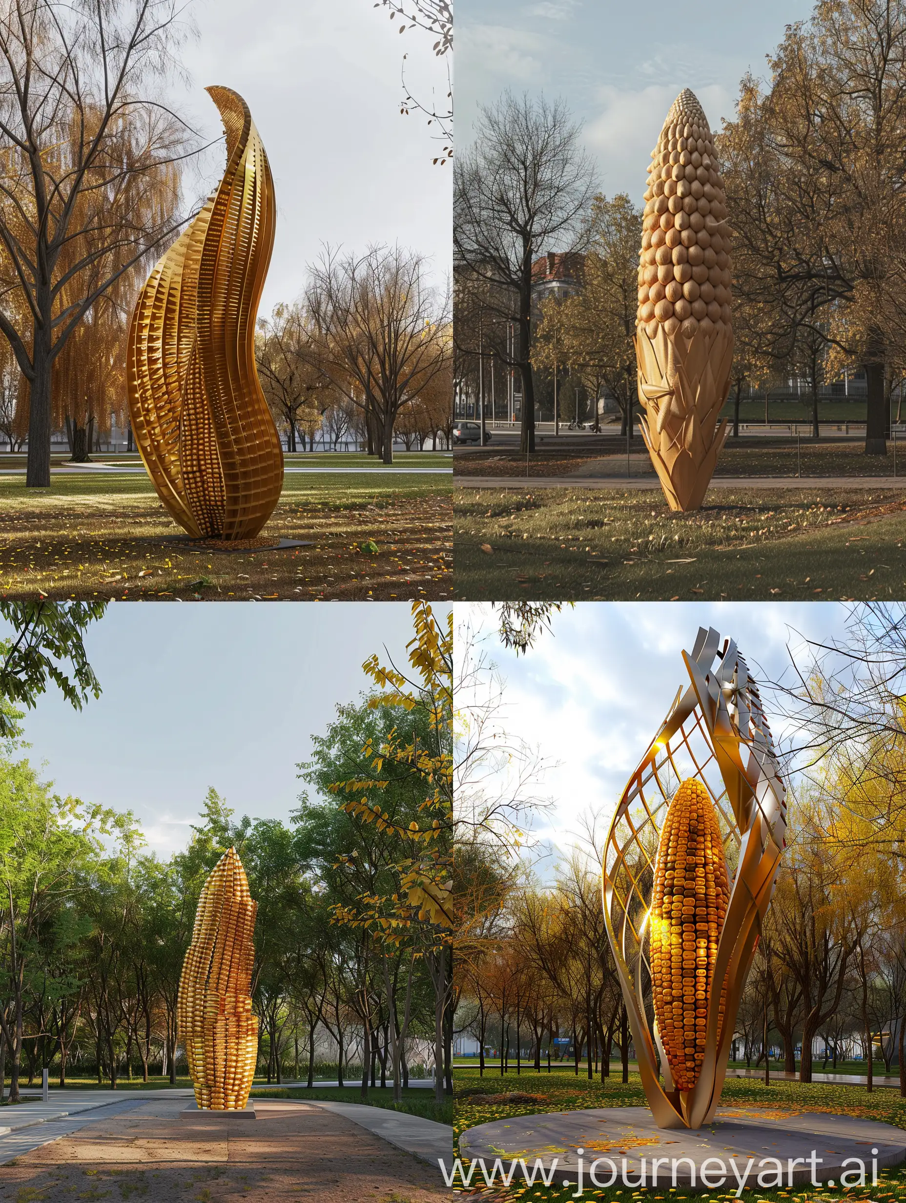 Creación de una escultura minimalista conceptual con el concepto de agricultura, tomando como objeto de referencia un elote, para colocarlo en medio de un parque