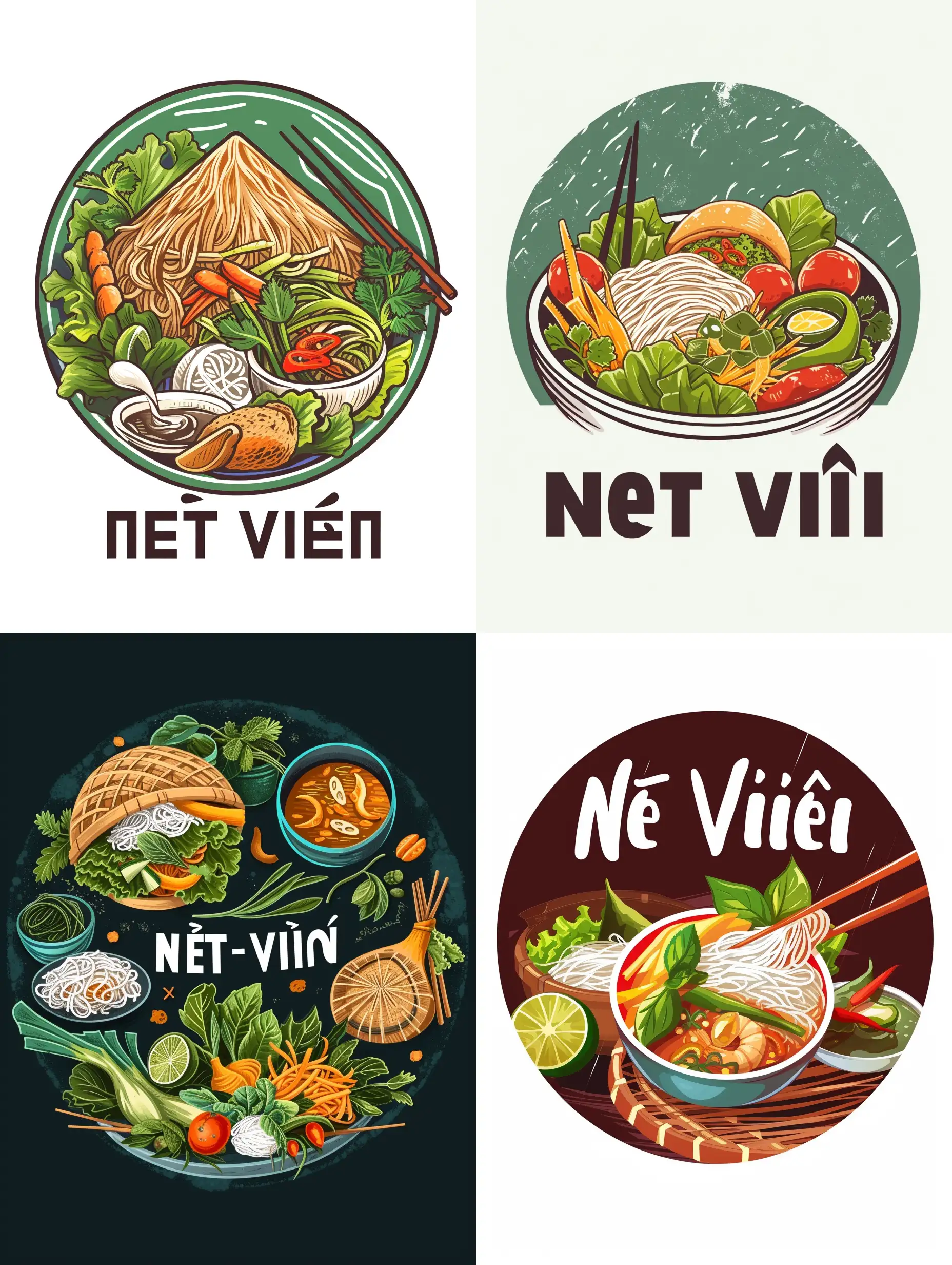 Сделай круглый логотип вьетнамской кухни с названием Net Viet