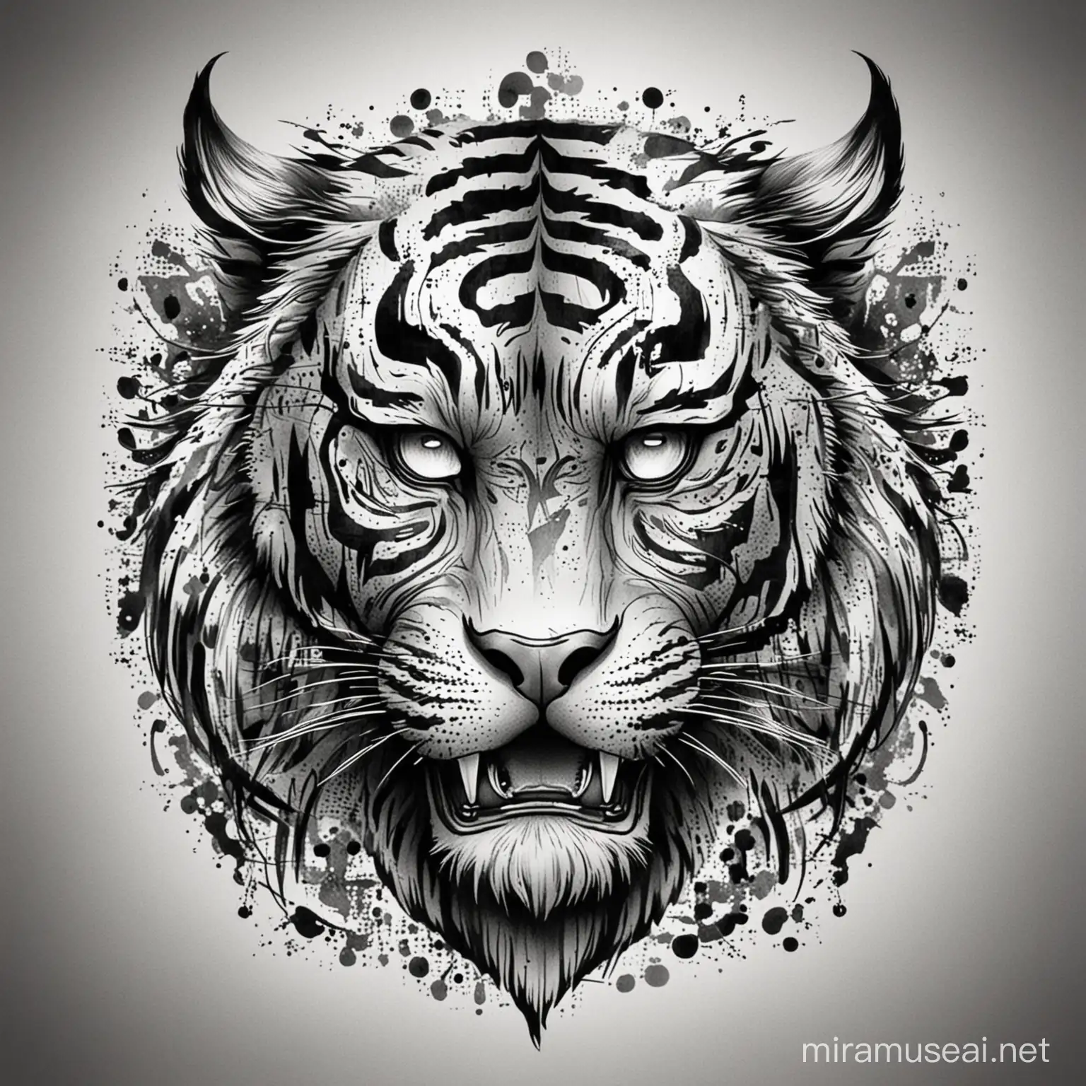 Comics Style Black and White Tiger Head Tattoo