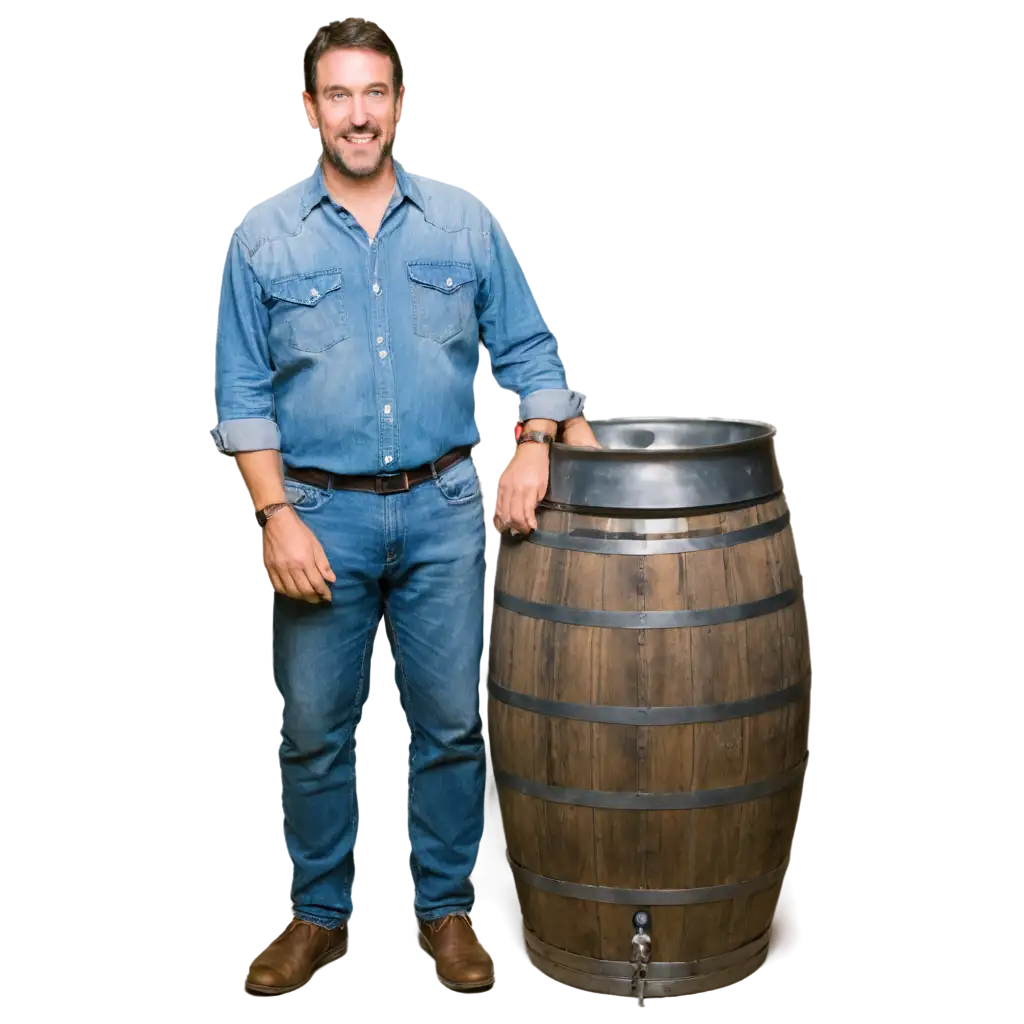 
one fat moonshiner without a beard, make this moonshiner without a beard, makes moonshine on a large electric moonshine still, there are large blue barrels nearby