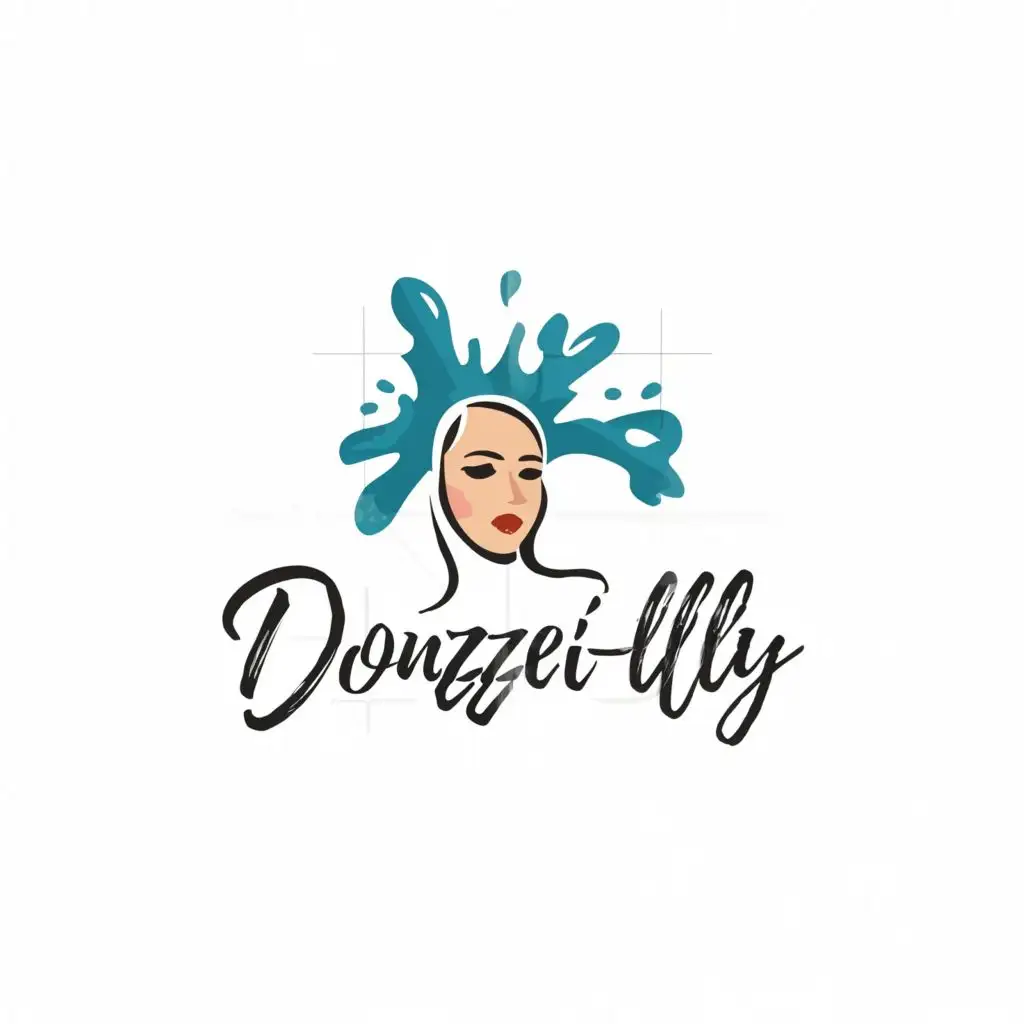 a logo design,with the text "dDonzzei-Lly", main symbol:splat rain elegant womens head,complex,be used in Technology industry,clear background