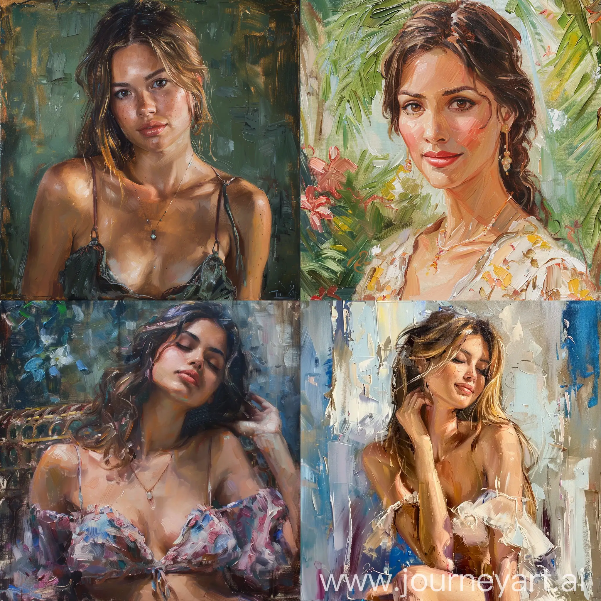 a beautiful woman is depicted in oil on canvas