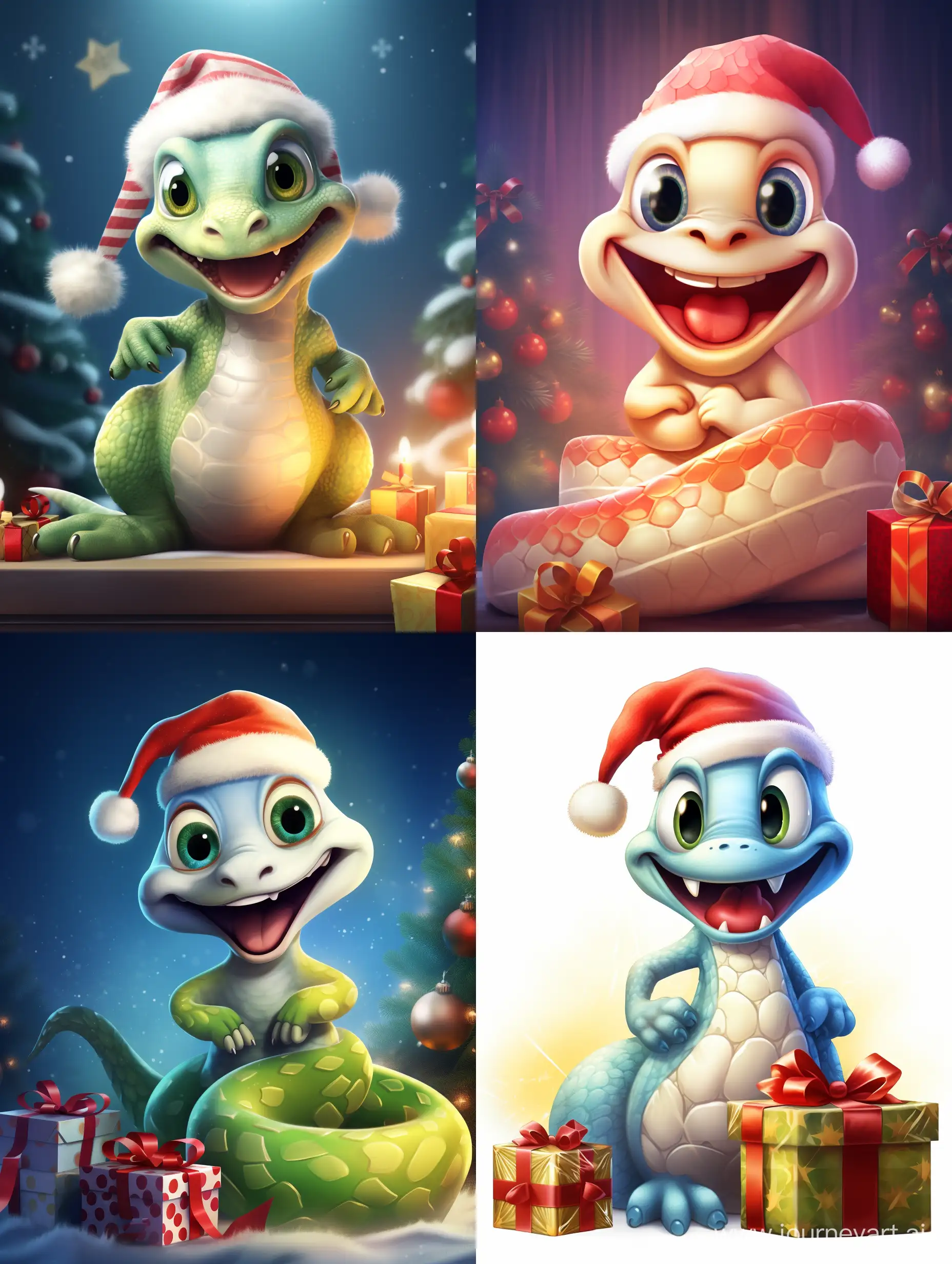 Adorable-PixarStyle-Snake-Celebrating-Christmas-with-Gifts-and-Tree