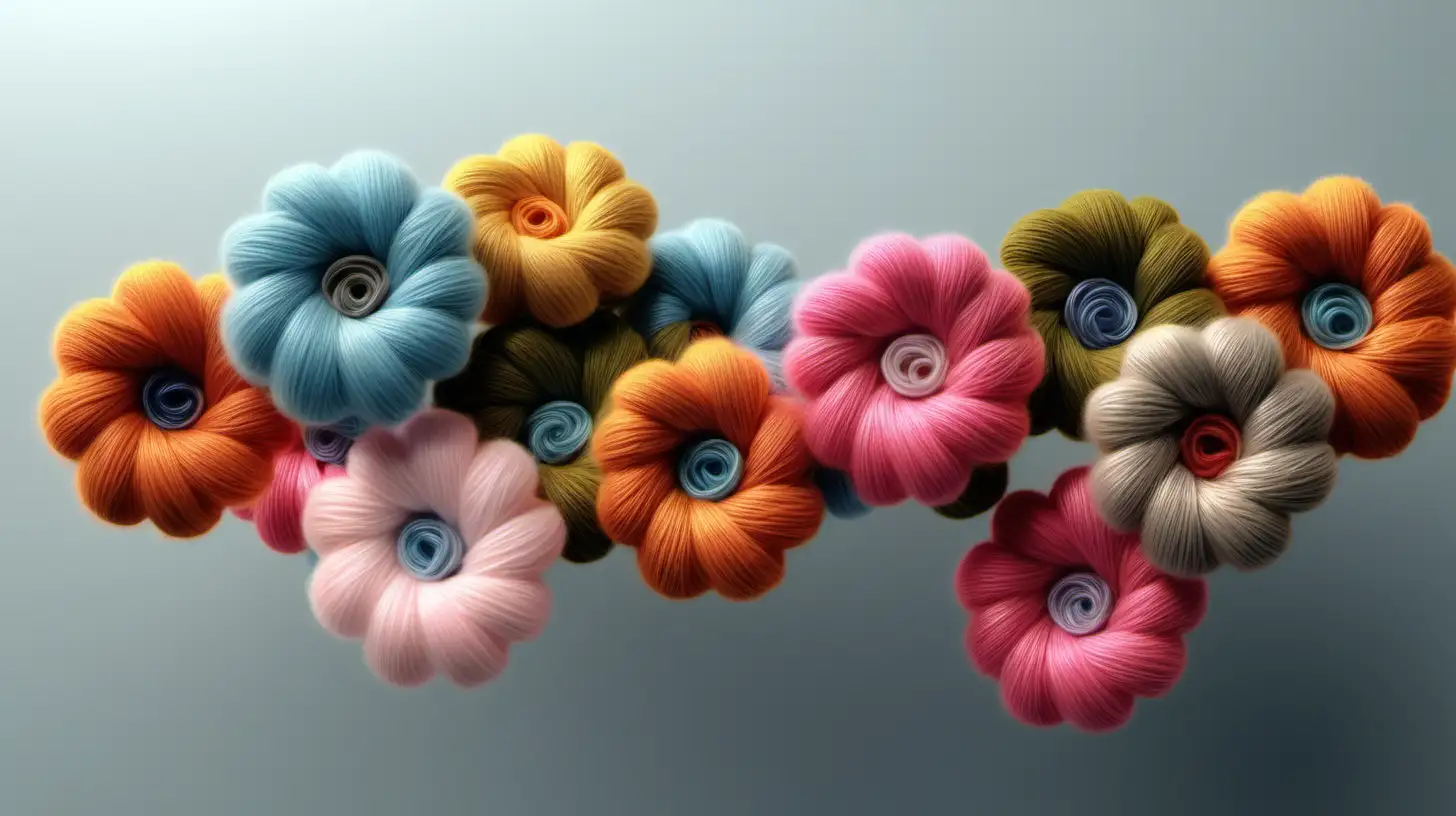 Vibrant Woolen Thread Flowers in 3D Perspective