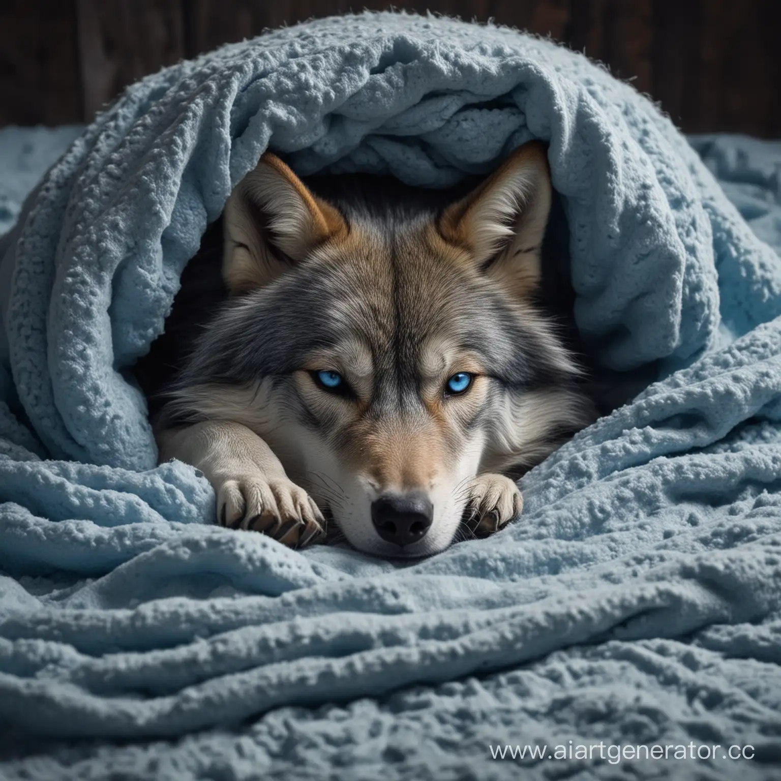 Sleeping-Blue-Wolf-Under-Blanket