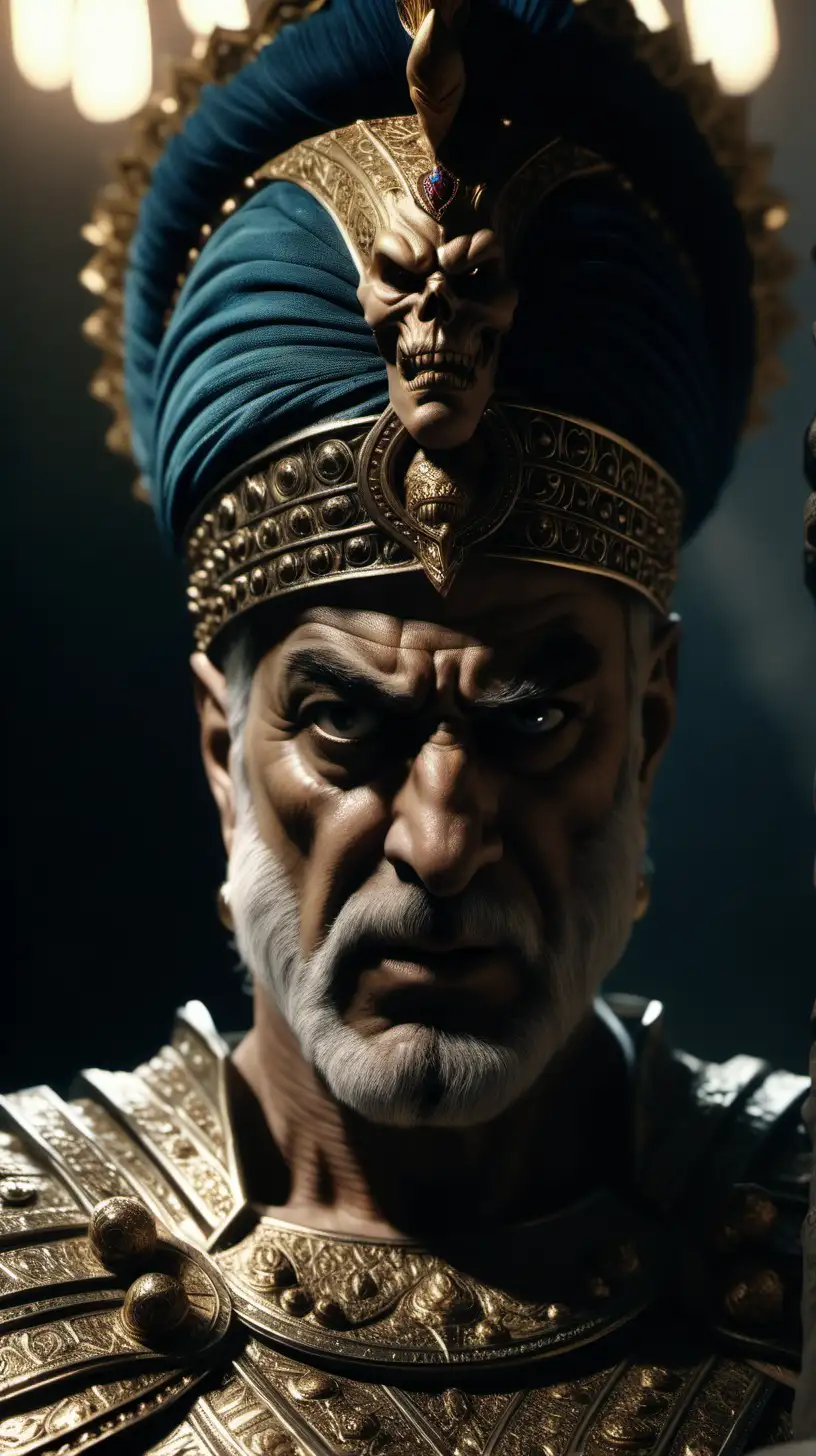 Jerjes rey de los persas enfadado,imagen ultra realista, iluminación cinemática,alta definición,8k