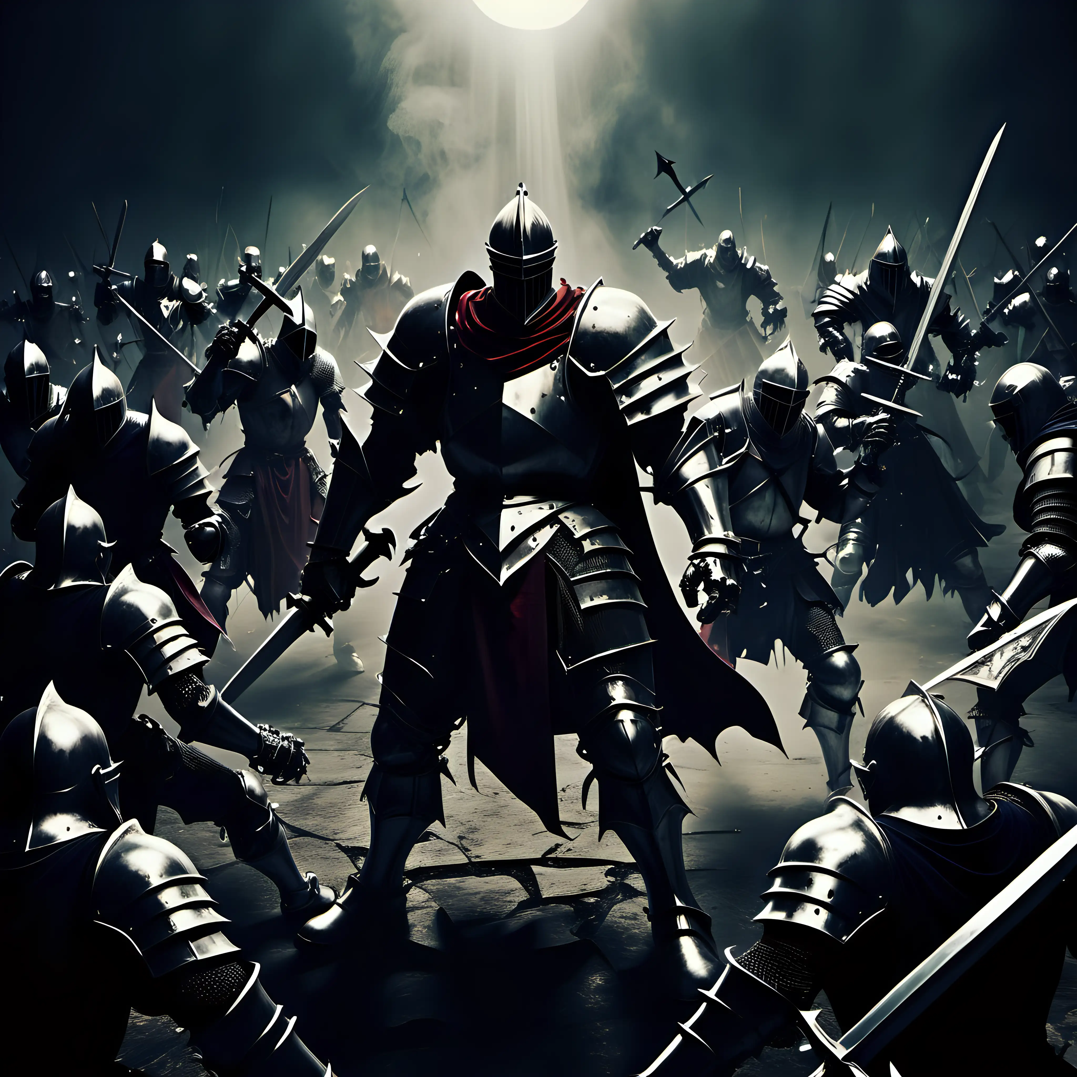 Gothic Knights in a Melee Against Dark Monsters