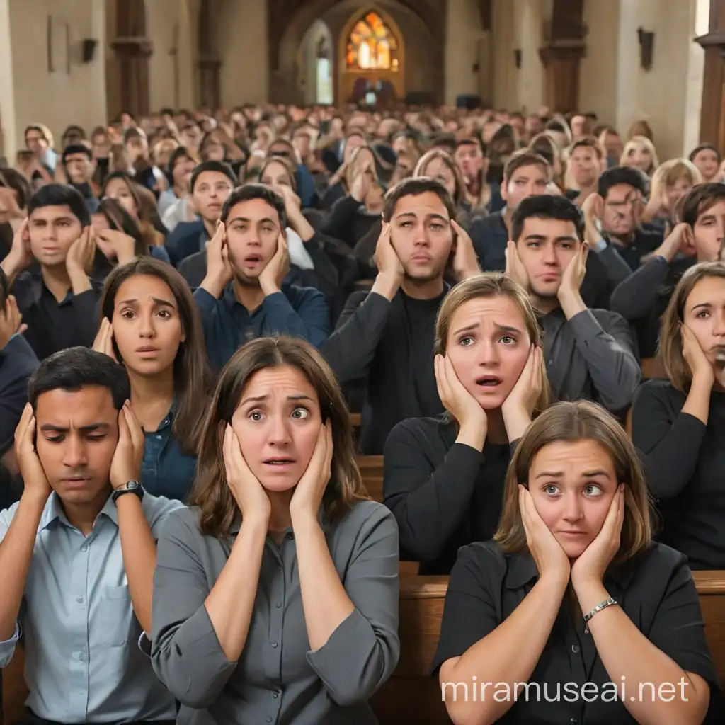 people covering their ears, church, christians