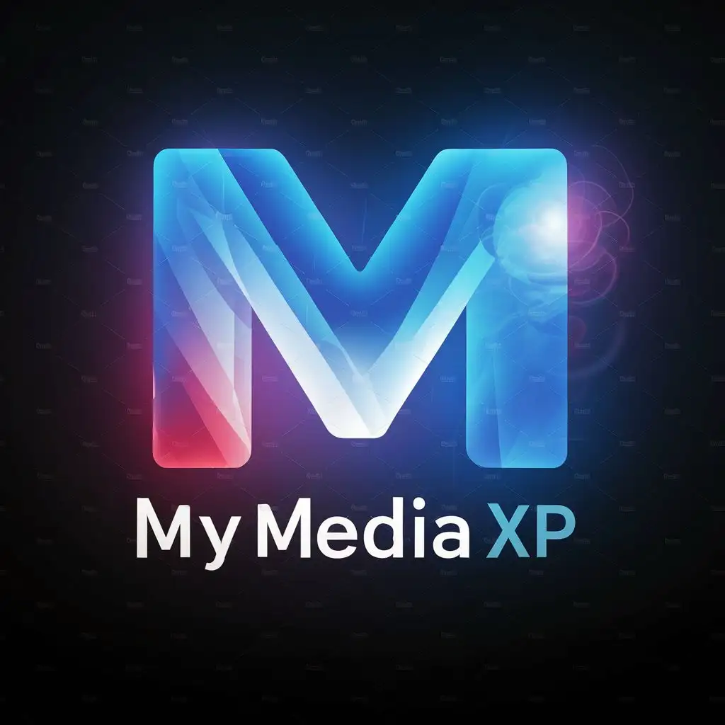 logo, M, with the text "MyMediaXP", typography, be used in Technology industry