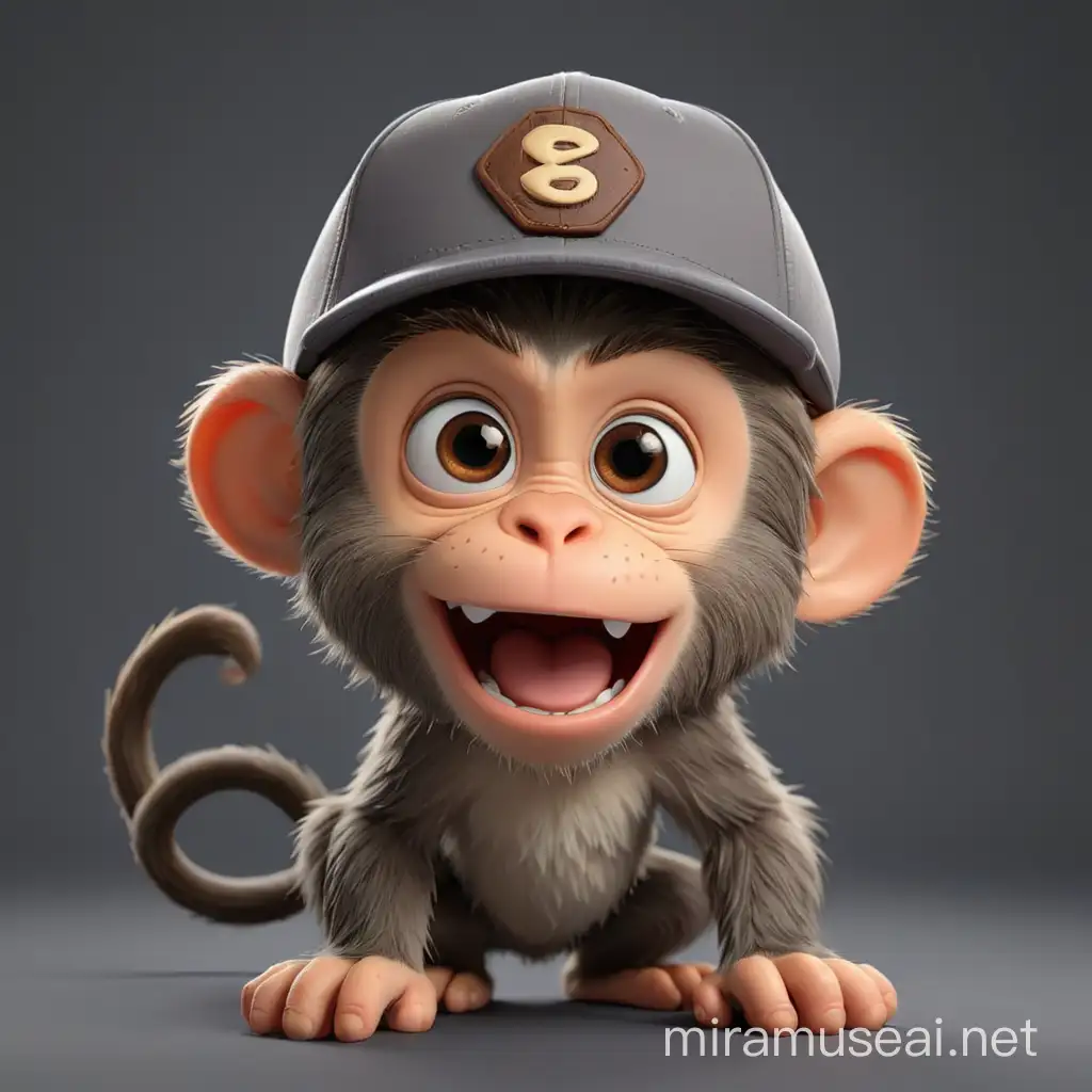 Playful Cartoon Monkey Wearing Cap in 3D Studio Photo