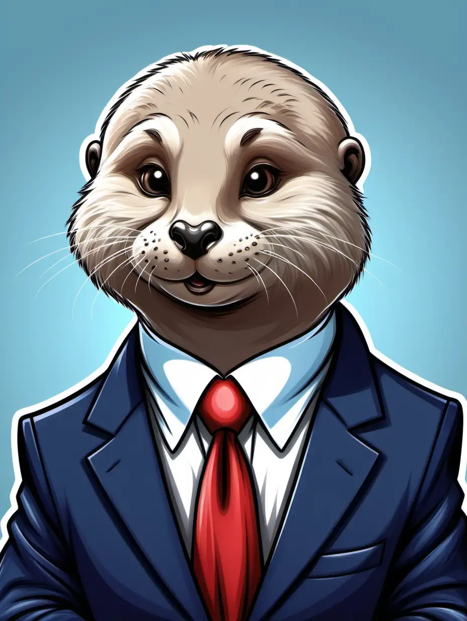 Vladimir Putin Transformed into a Fluffy Otter in Modern American Cartoon Style
